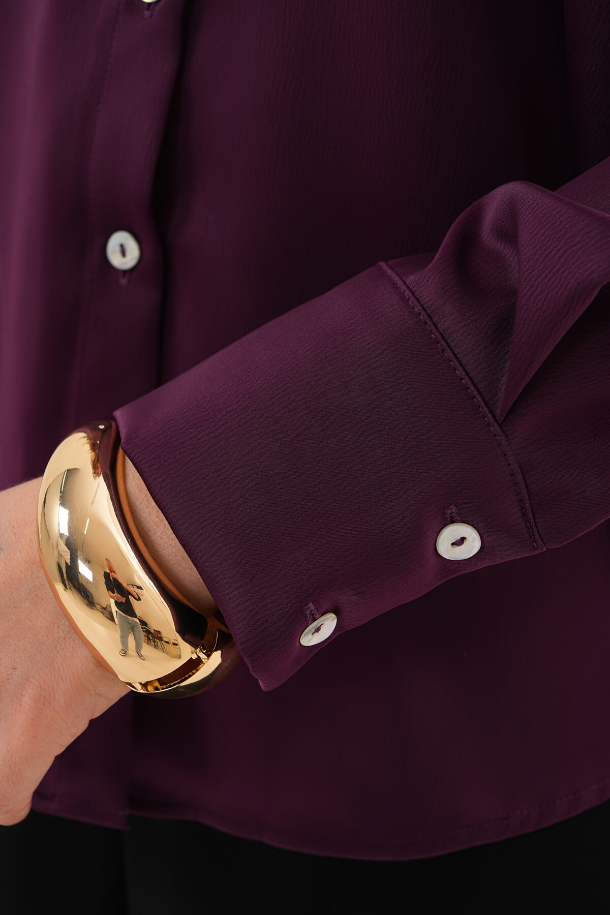 Düz Saten Gömlek MDG-25-D-10490 Mürdüm - 4