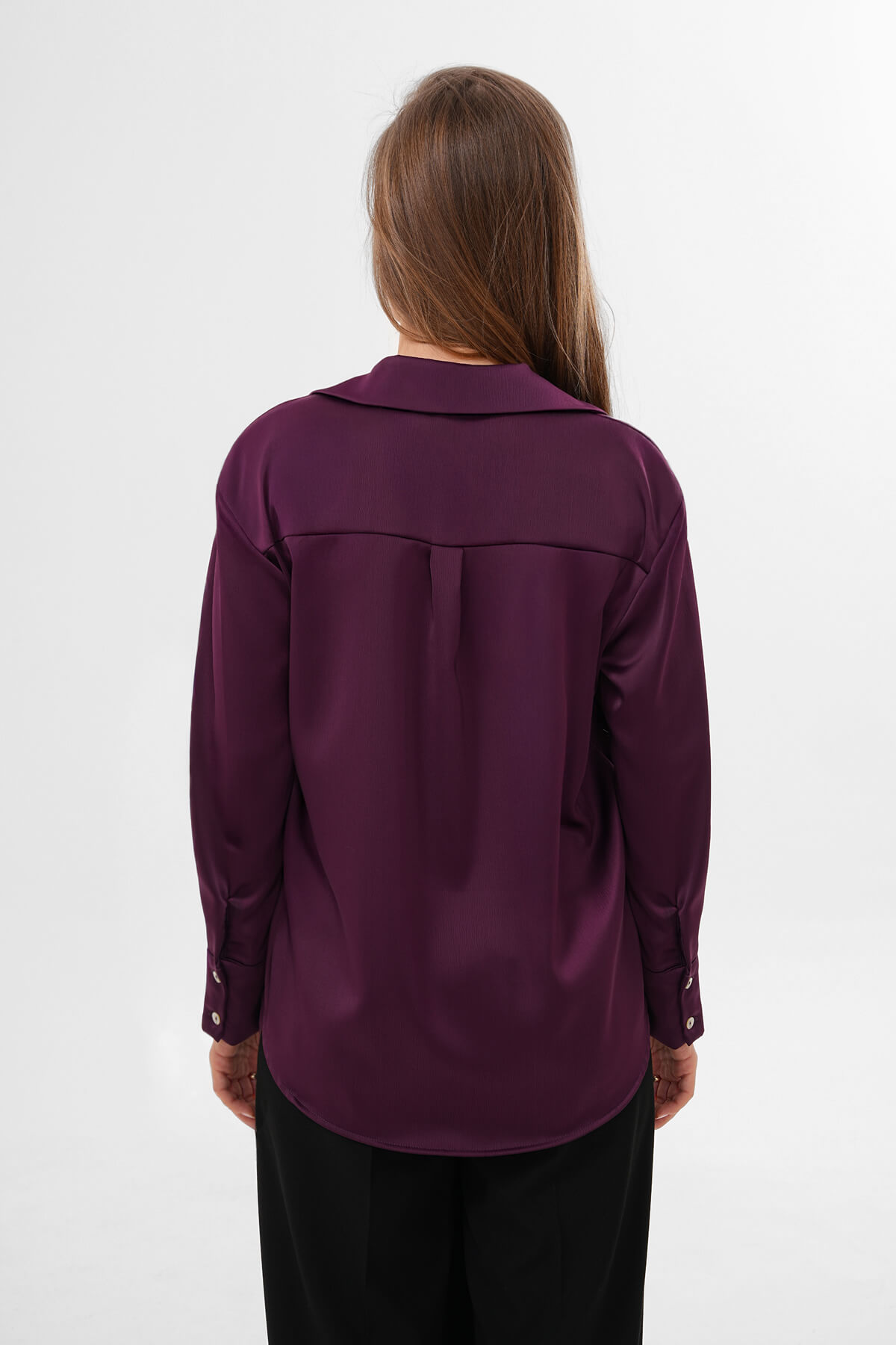 Düz Saten Gömlek MDG-25-D-10490 Mürdüm - 5