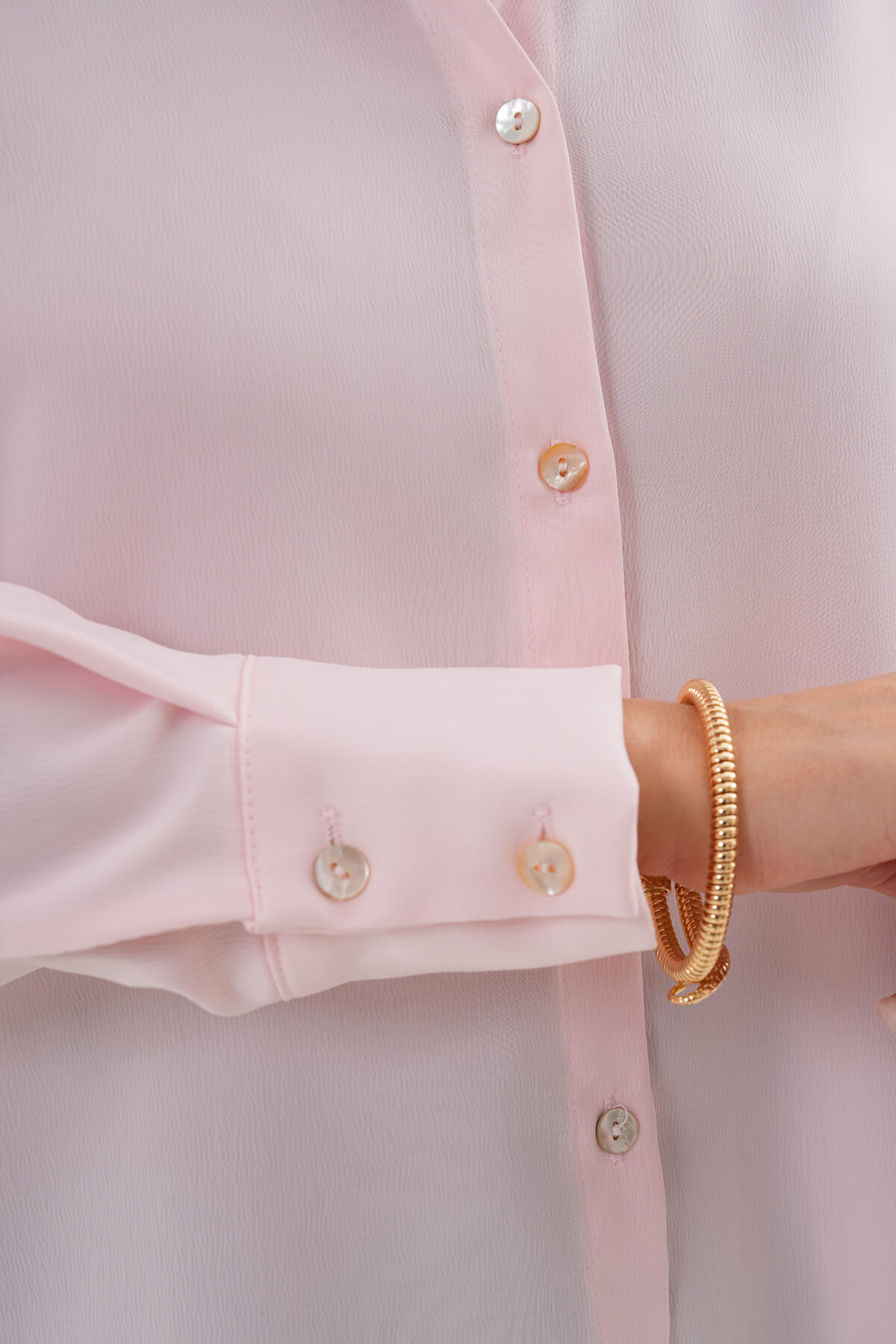 Düz Saten Gömlek MDG-25-D-10490 Pudra - 3