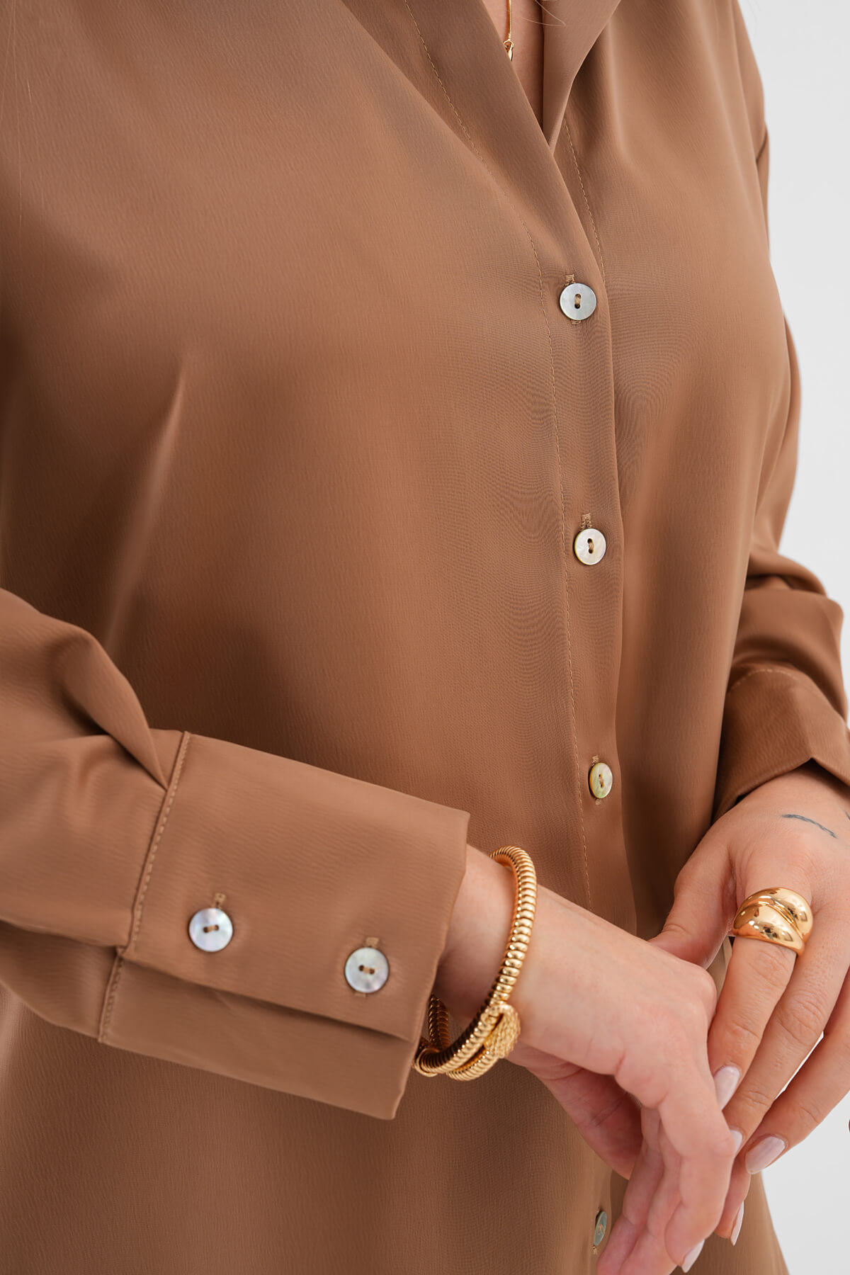 Düz Saten Gömlek MDG-25-D-10490 Vizon - 3