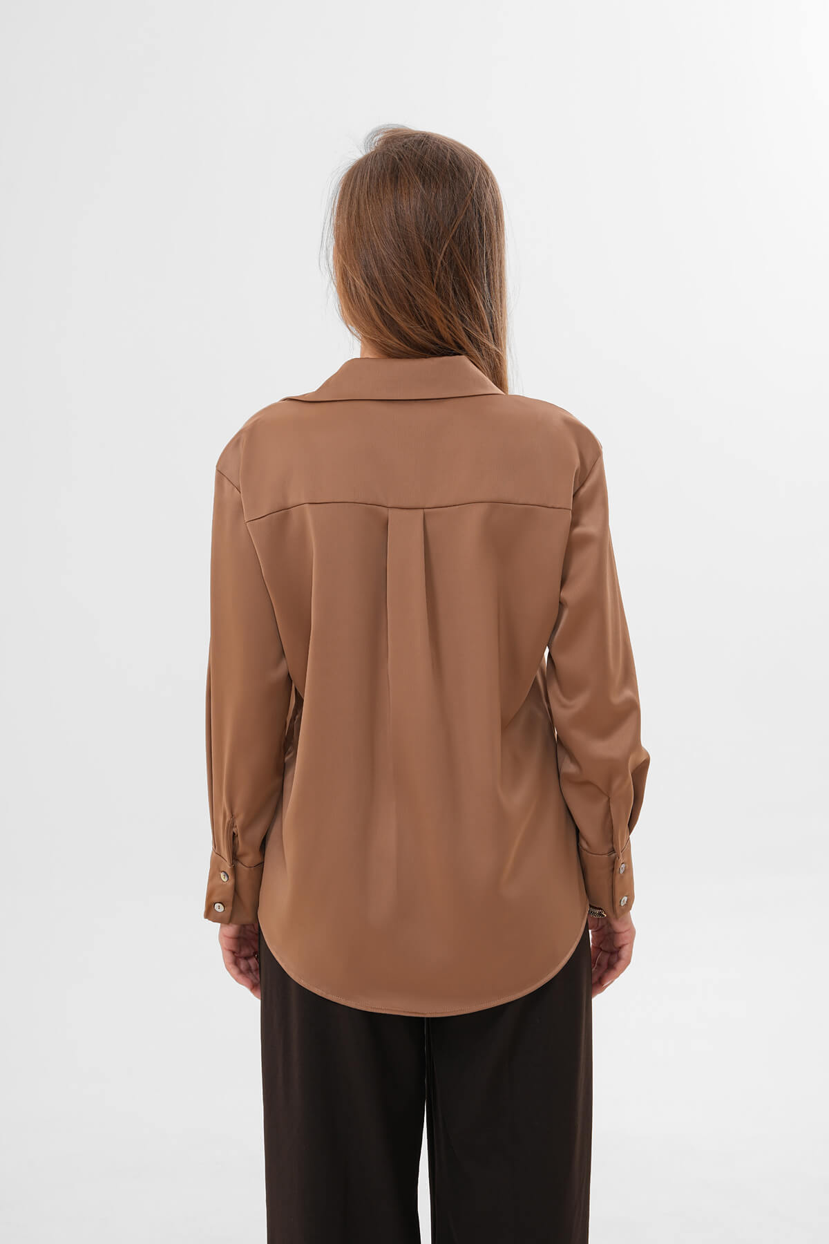 Düz Saten Gömlek MDG-25-D-10490 Vizon - 4