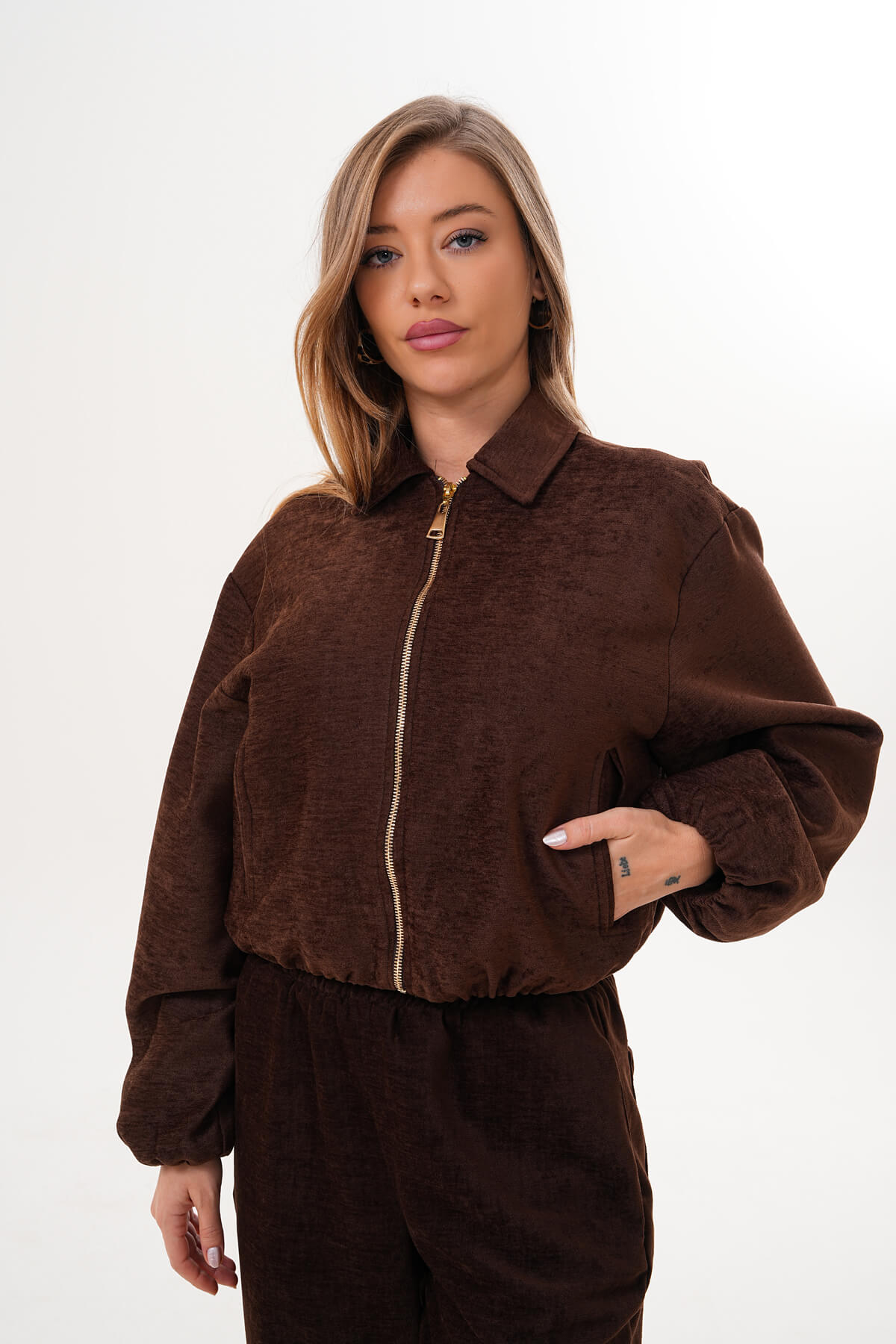 Fermuarlı Crop Mont MDG-ALTY-1001 Kahverengi - 2