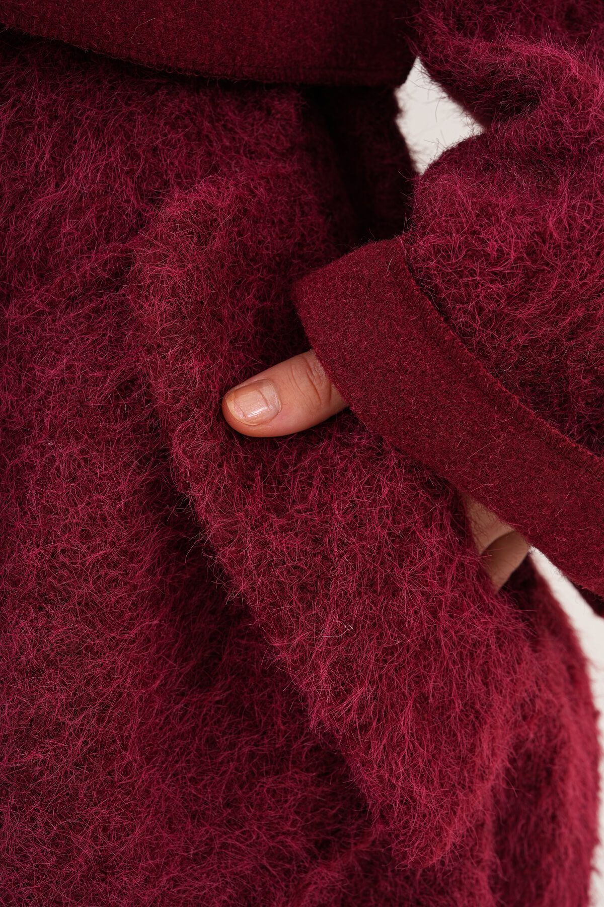 Geniş Yaka Kuşaklı Kaşe Hırka MDG-25-D-107 Bordo - 3