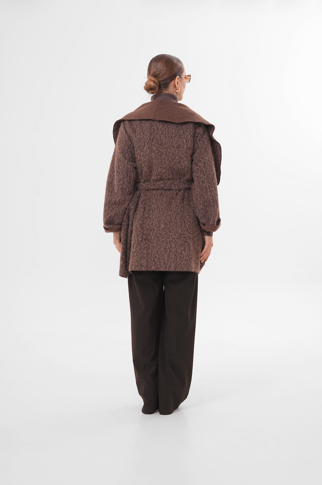 Geniş Yaka Kuşaklı Kaşe Hırka MDG-25-D-107 Kahverengi - 4