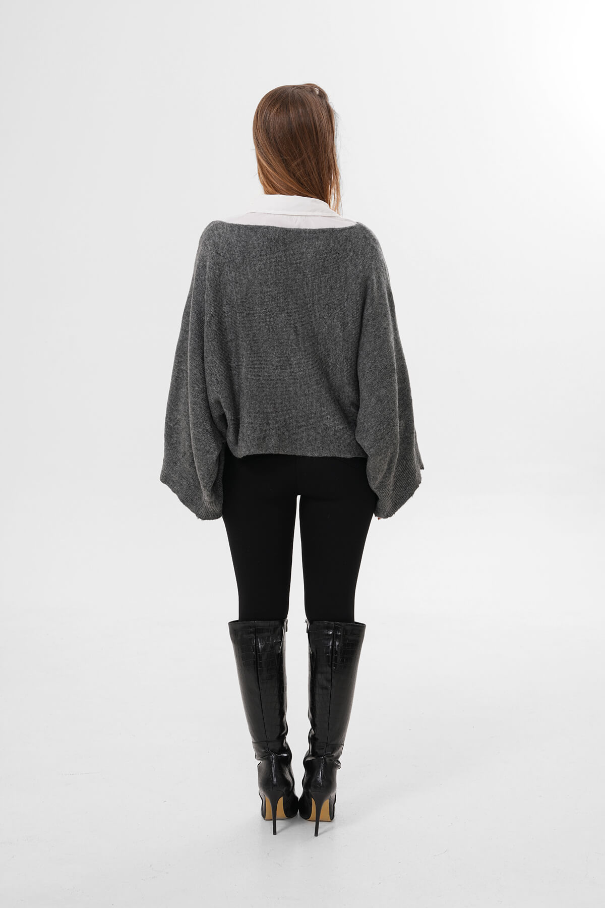 Geniş Yarasa Kol Triko MDG-1007 Antrasit - 3