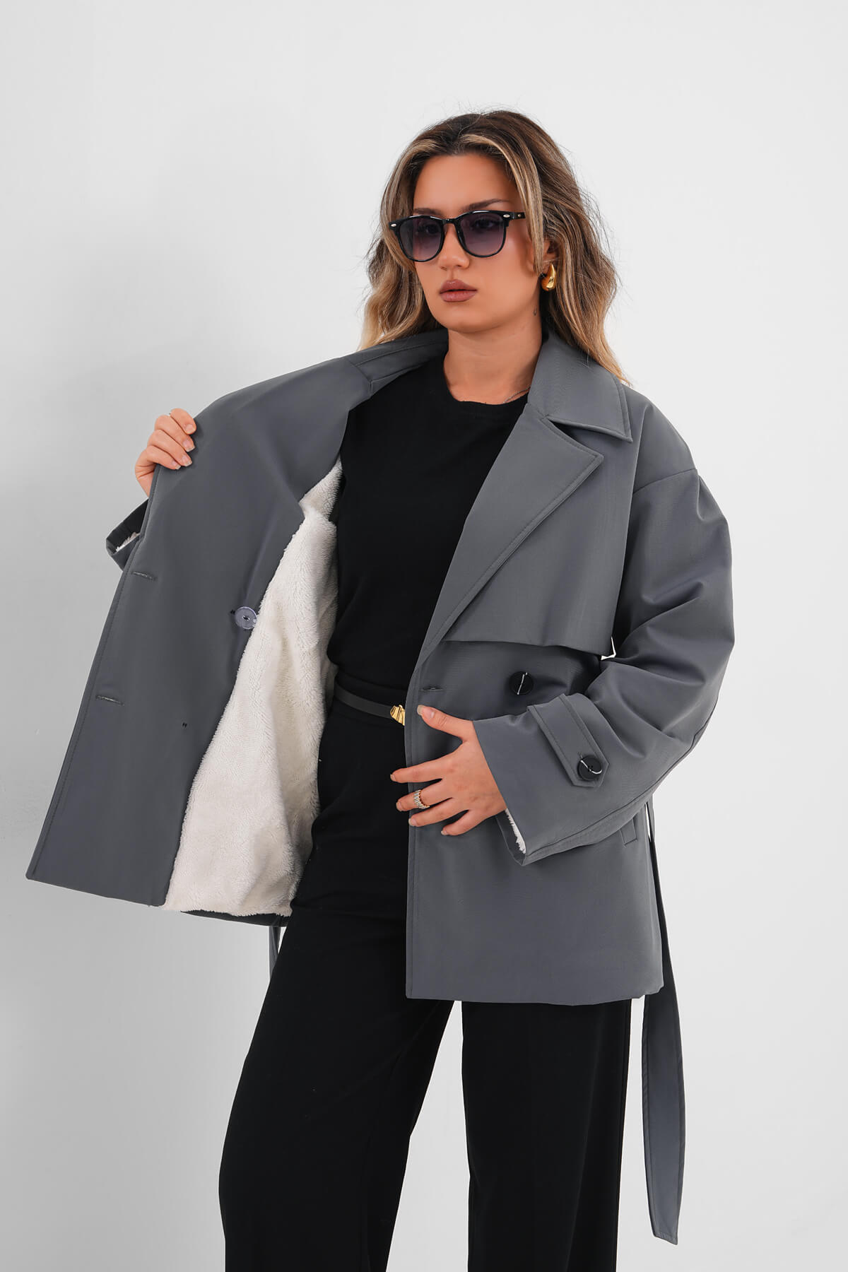 İçi Peluşlu Trenç MDG-ALTY-7011 İndigo - 2