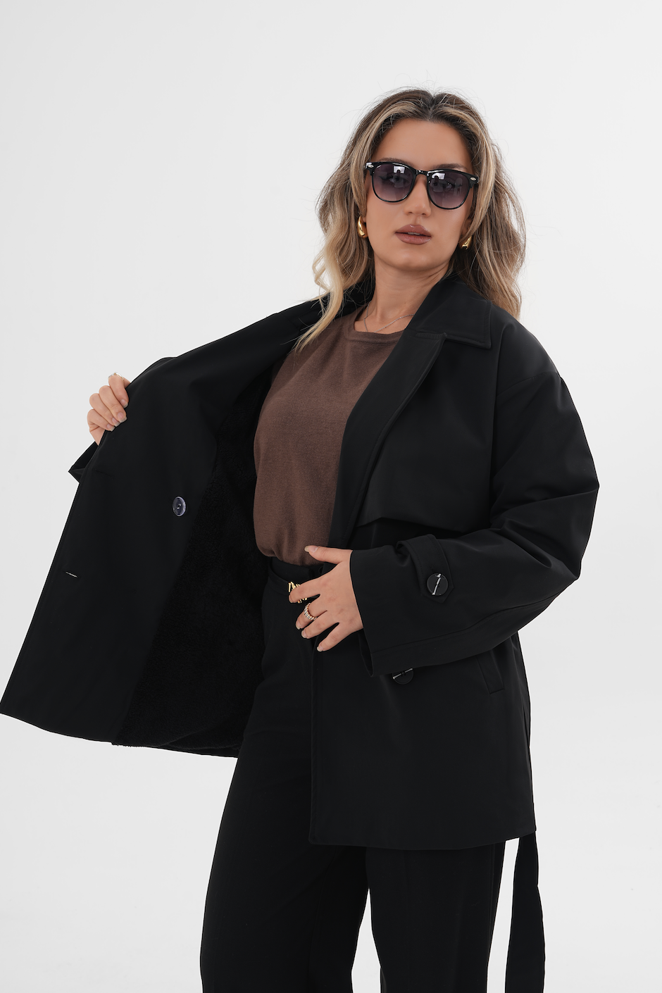 İçi Peluşlu Trenç MDG-ALTY-7011 Siyah - 2