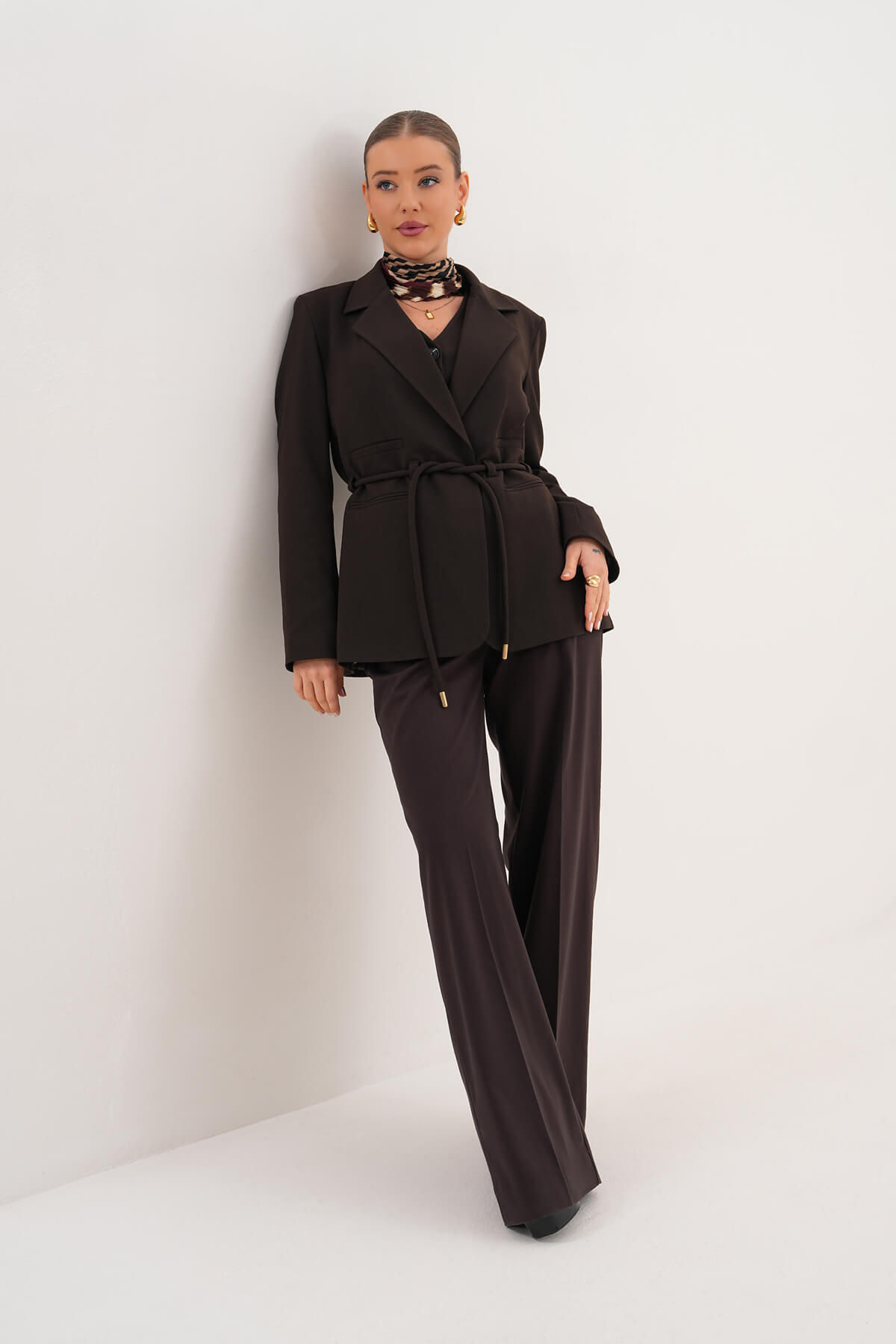 İp Kemerli Ceket MDG-ALTY-2021 Kahverengi - 1