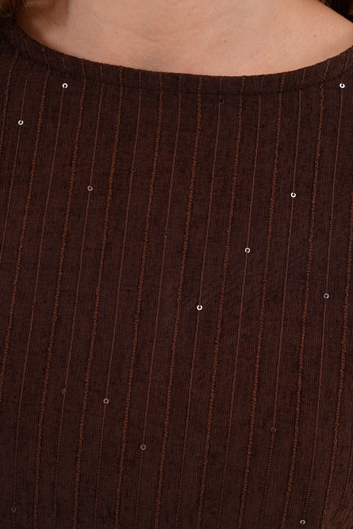 Kadife Pul Paletli Bluz MDG-25-D-105 Kahverengi - 3