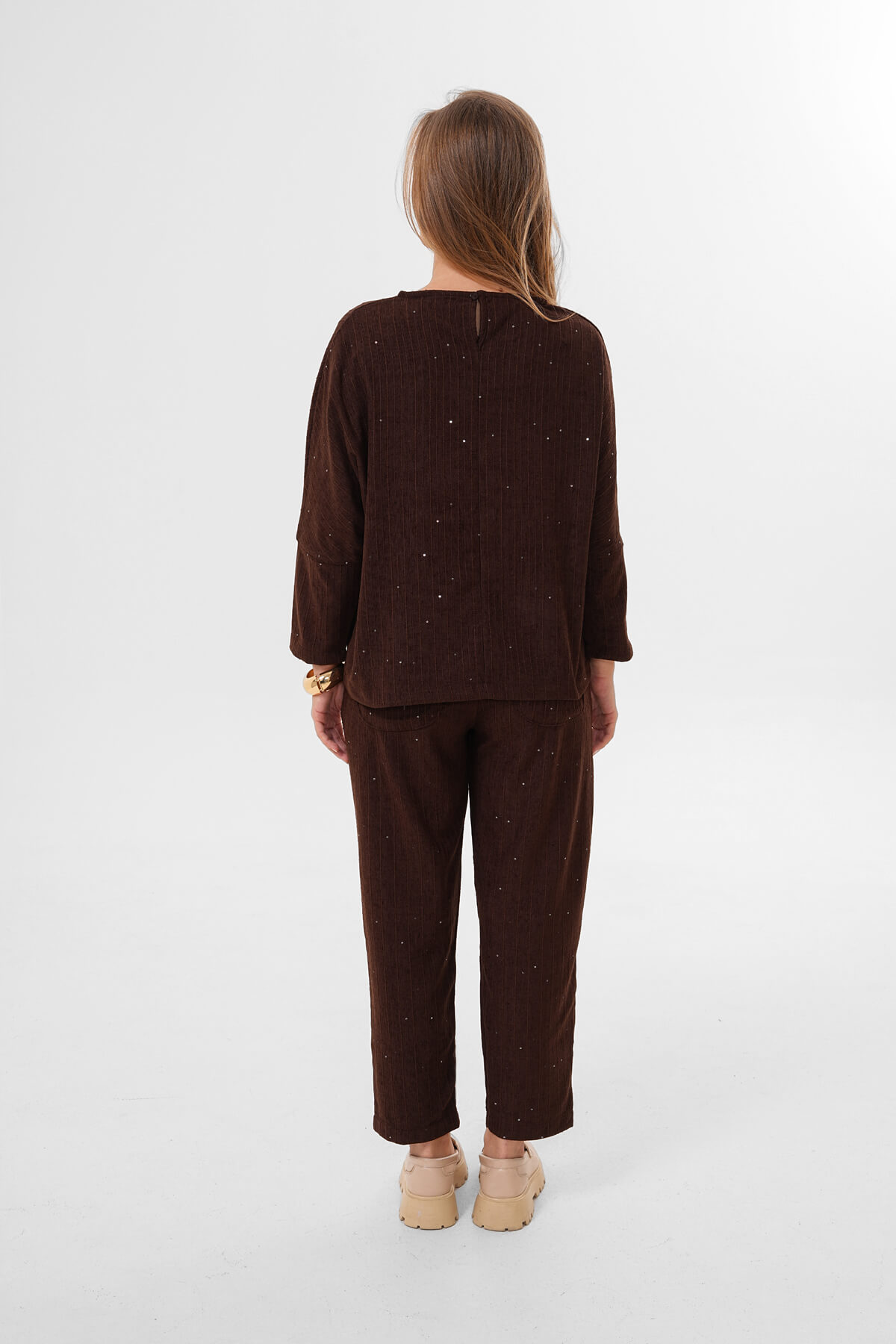 Kadife Pul Paletli Bluz MDG-25-D-105 Kahverengi - 4