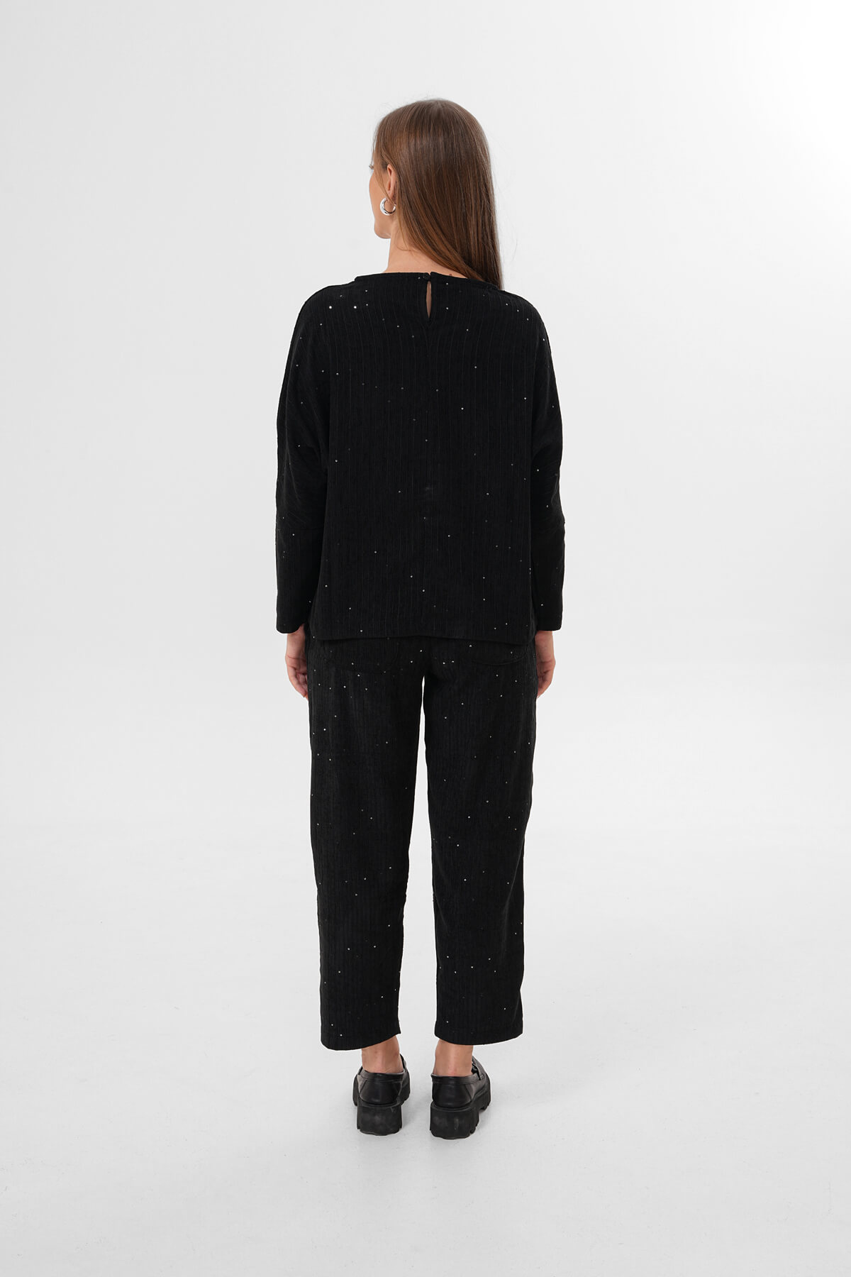 Kadife Pul Paletli Bluz MDG-25-D-105 Siyah - 2