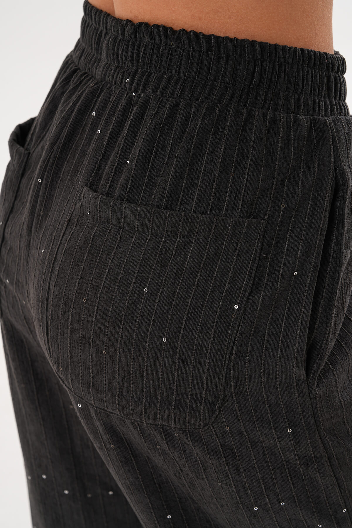 Kadife Pullu Plaetli Pantolon MDG-25-D-105-P Antrasit - 3