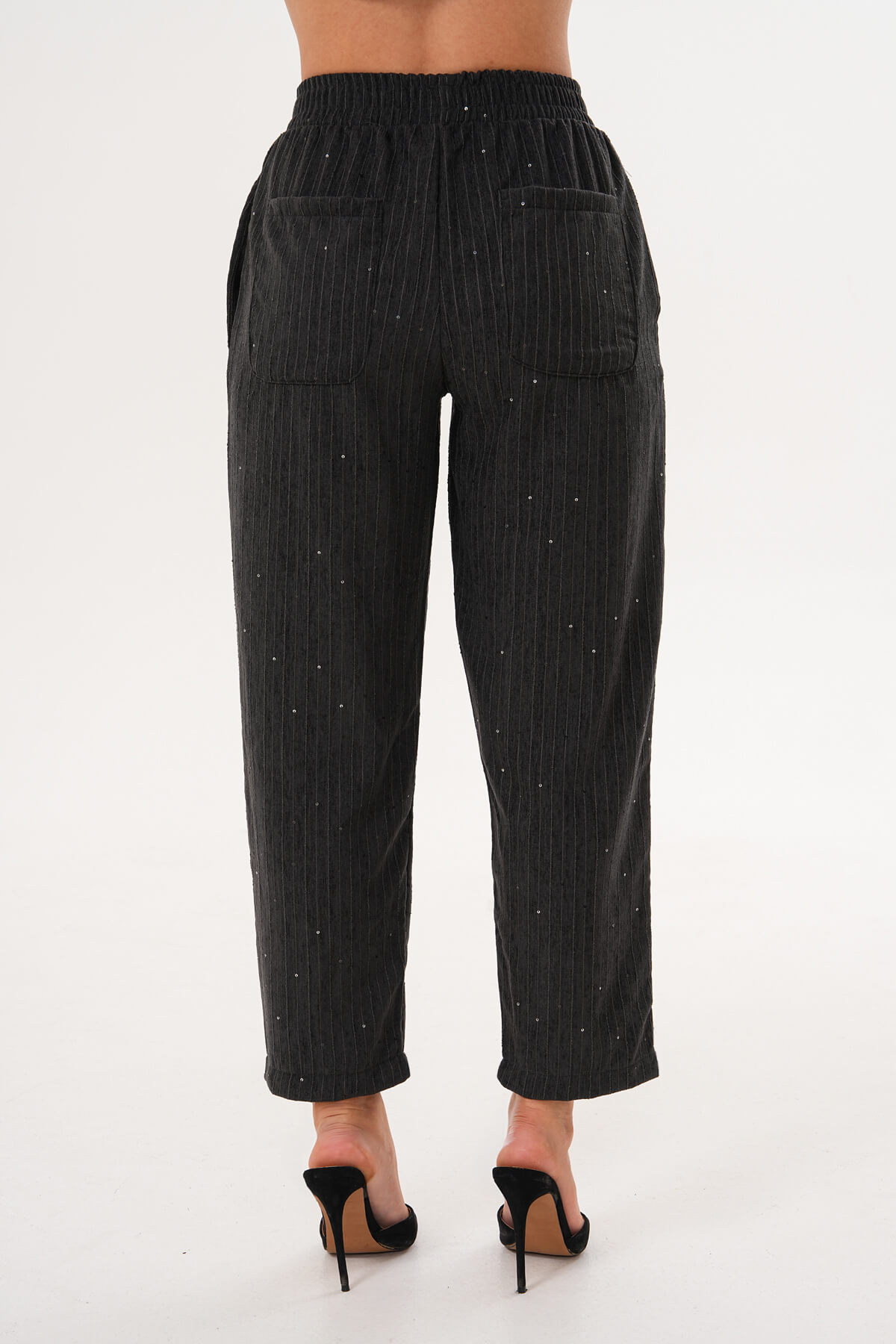 Kadife Pullu Plaetli Pantolon MDG-25-D-105-P Antrasit - 4