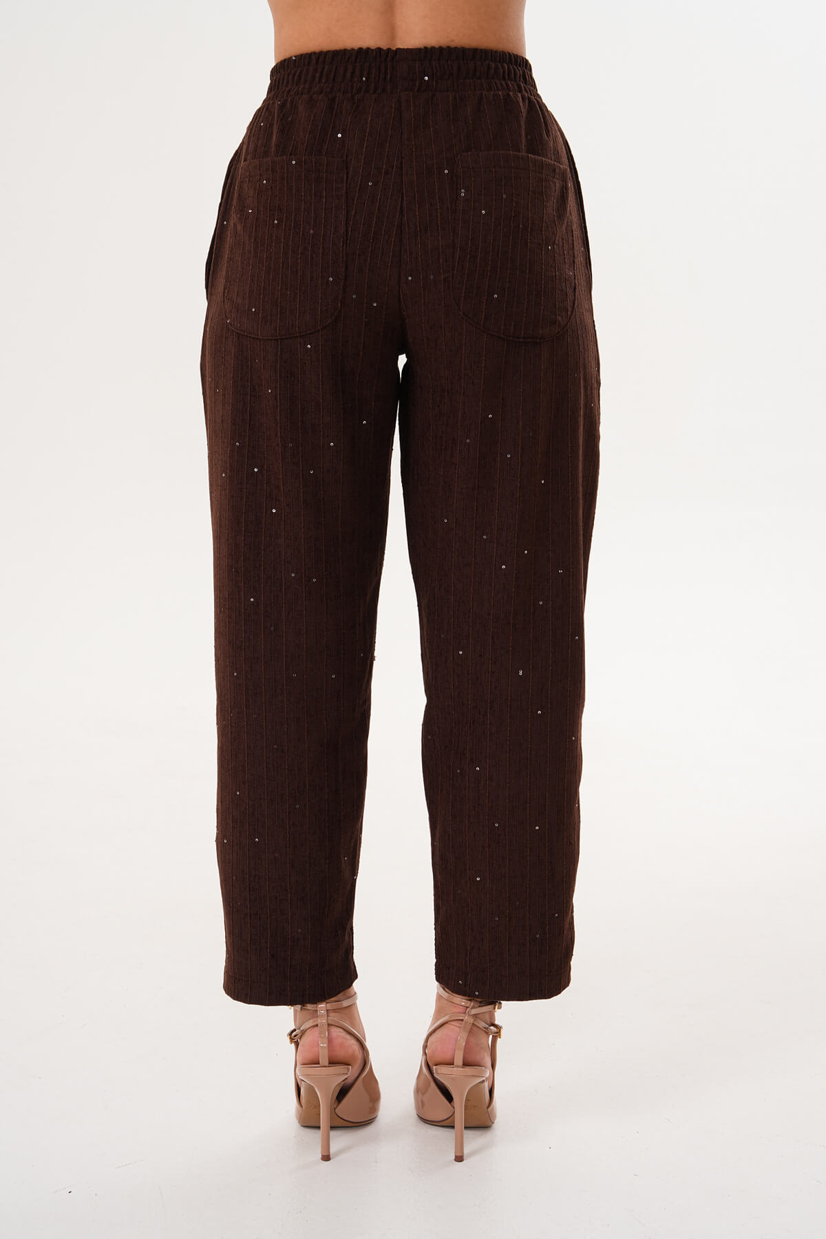 Kadife Pullu Plaetli Pantolon MDG-25-D-105-P Kahverengi - 4