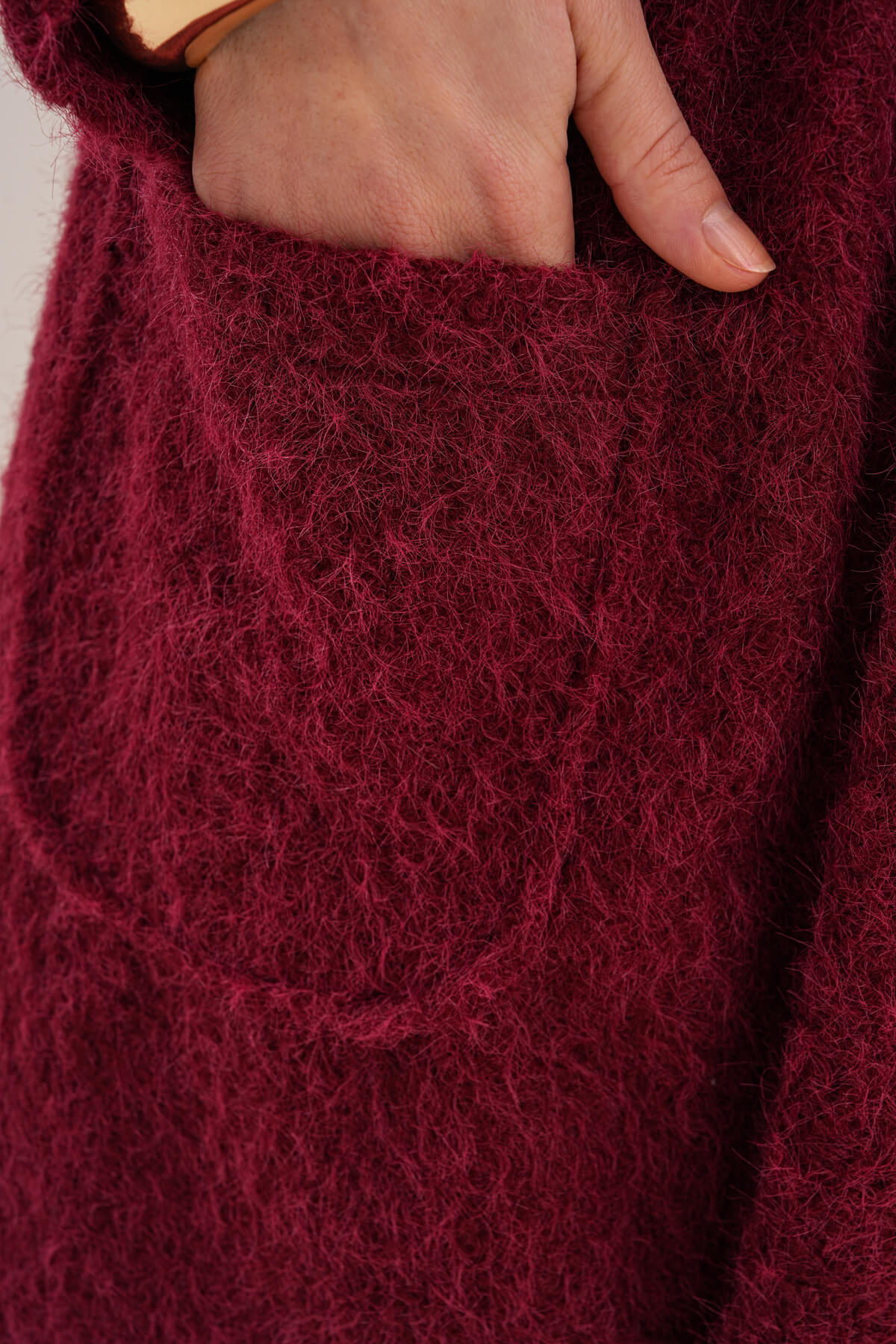 Kemerli Kaşe Uzun Hırka MDG-25-D-106 Bordo - 4