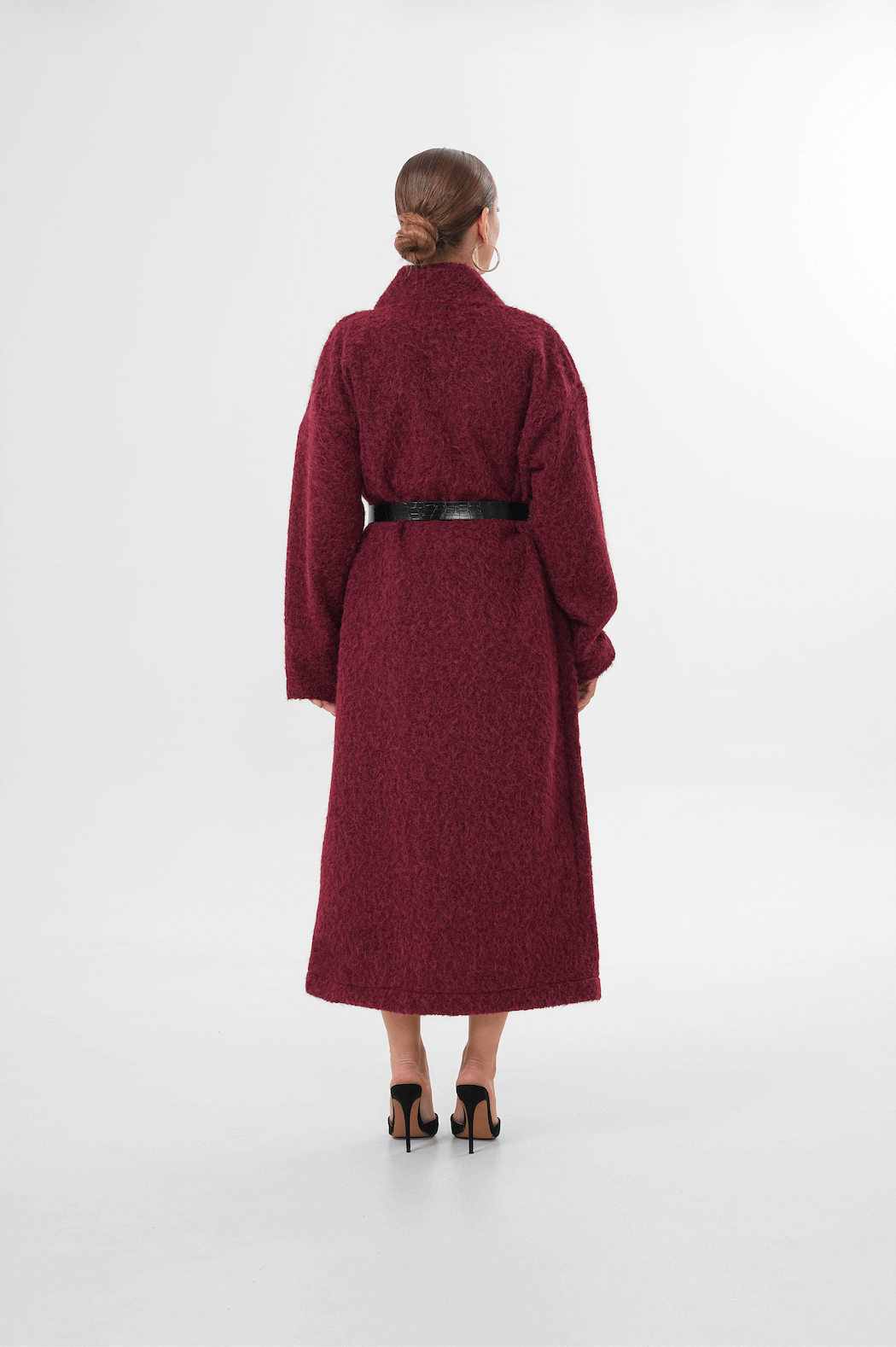 Kemerli Kaşe Uzun Hırka MDG-25-D-106 Bordo - 5