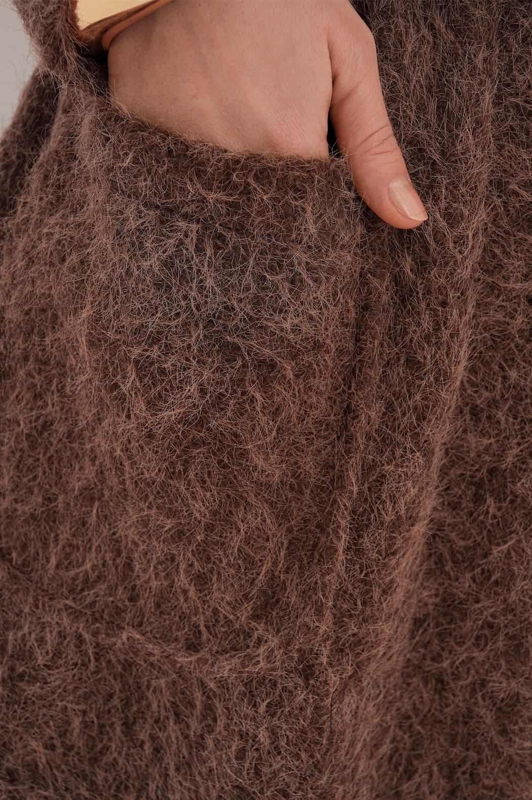 Kemerli Kaşe Uzun Hırka MDG-25-D-106 Kahverengi - 4