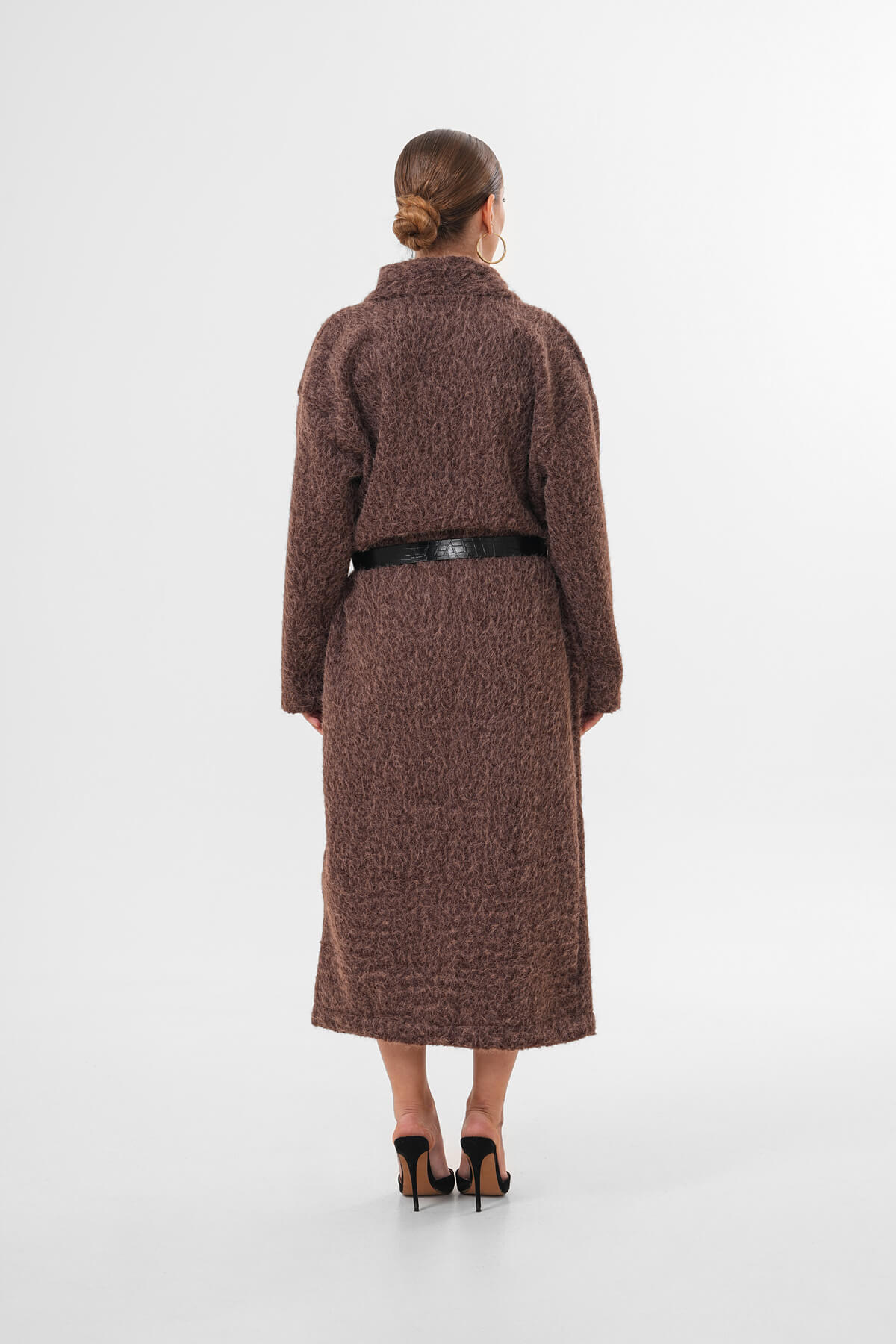 Kemerli Kaşe Uzun Hırka MDG-25-D-106 Kahverengi - 5