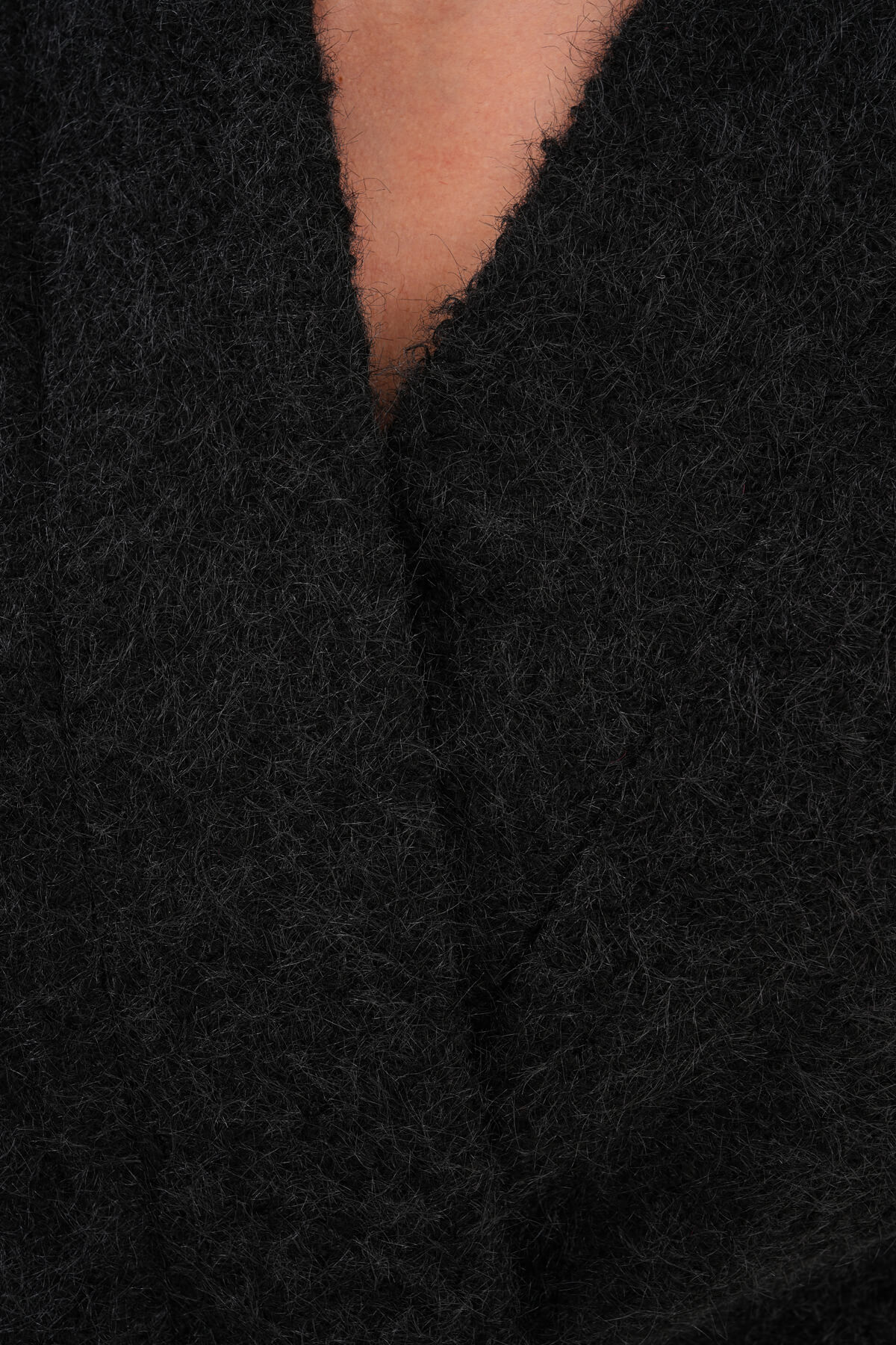 Kemerli Kaşe Uzun Hırka MDG-25-D-106 Siyah - 3