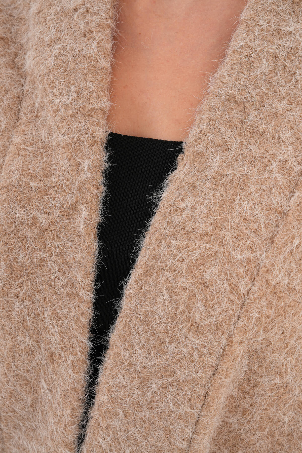 Kemerli Kaşe Uzun Hırka MDG-25-D-106 Taş - 2