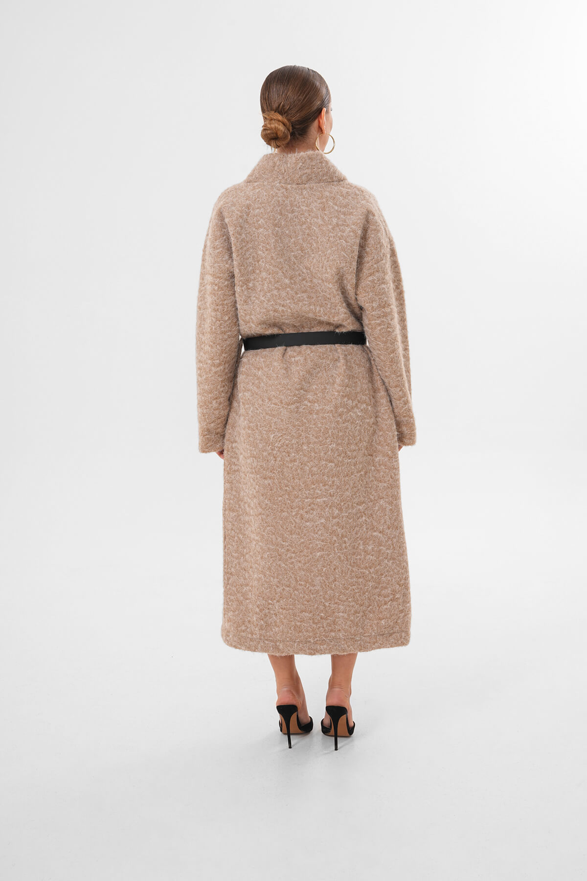 Kemerli Kaşe Uzun Hırka MDG-25-D-106 Taş - 4