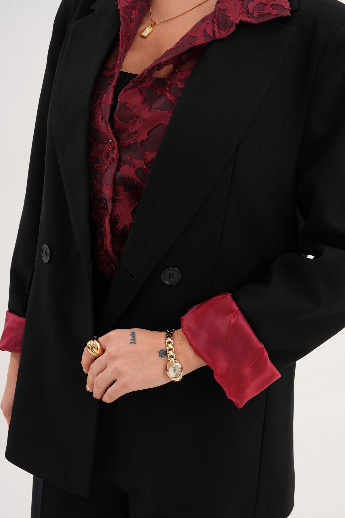 Kırışık Dokulu Transparan Puantiyeli Gömlek MDG-25-06 Bordo - 2