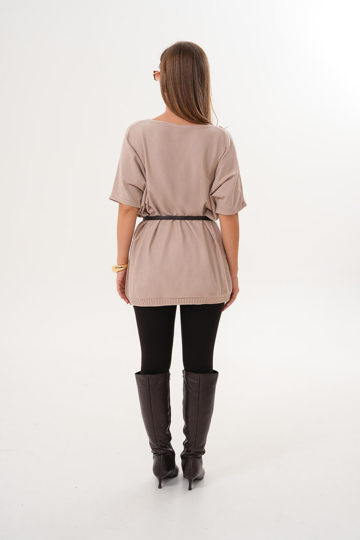 Kısa Kollu Triko Kazak MDG-22920 Bej - 4