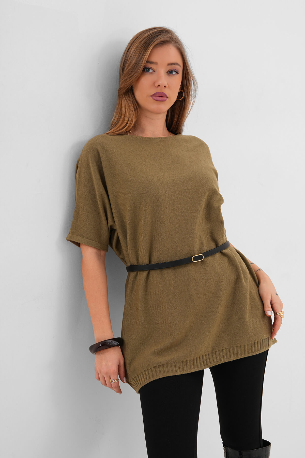 Kısa Kollu Triko Kazak MDG-22920 Haki - MDG