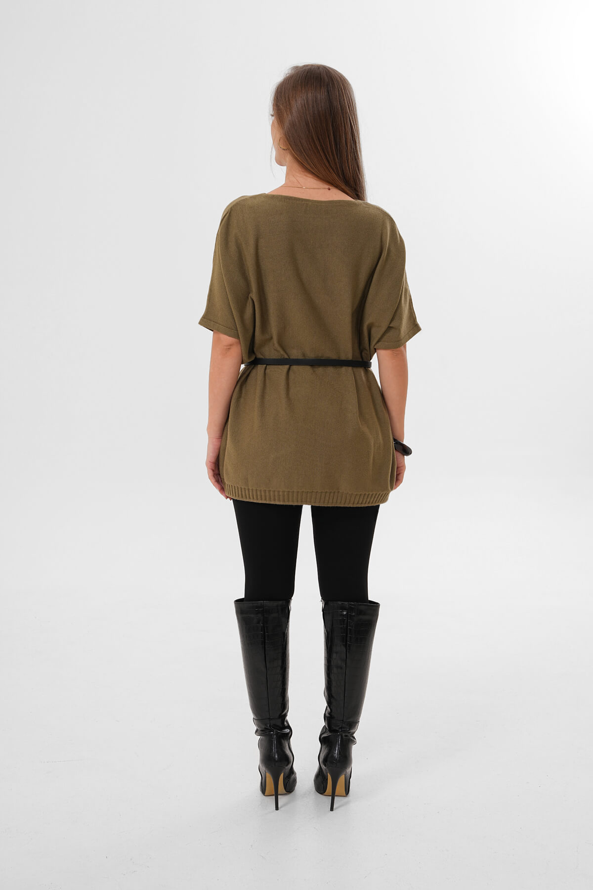 Kısa Kollu Triko Kazak MDG-22920 Haki - 3