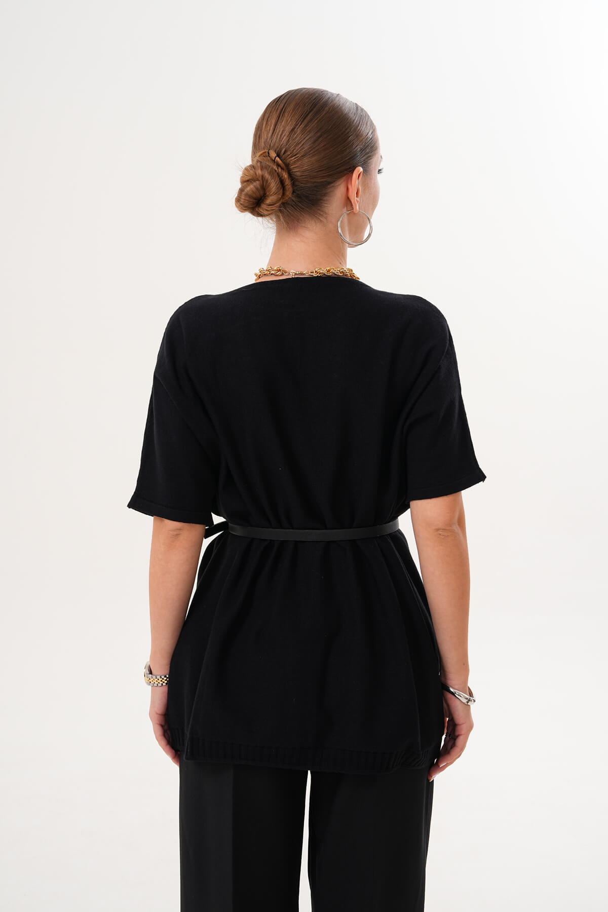 Kısa Kollu Triko Kazak MDG-22920 Siyah - 3