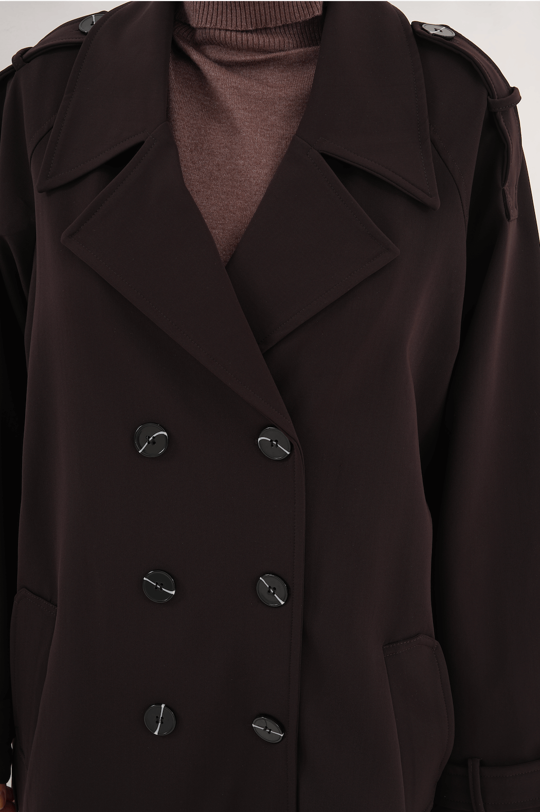 Kolları Kemer Detaylı Uzun Trenç MDG-ALTY-1003 Kahverengi - 3