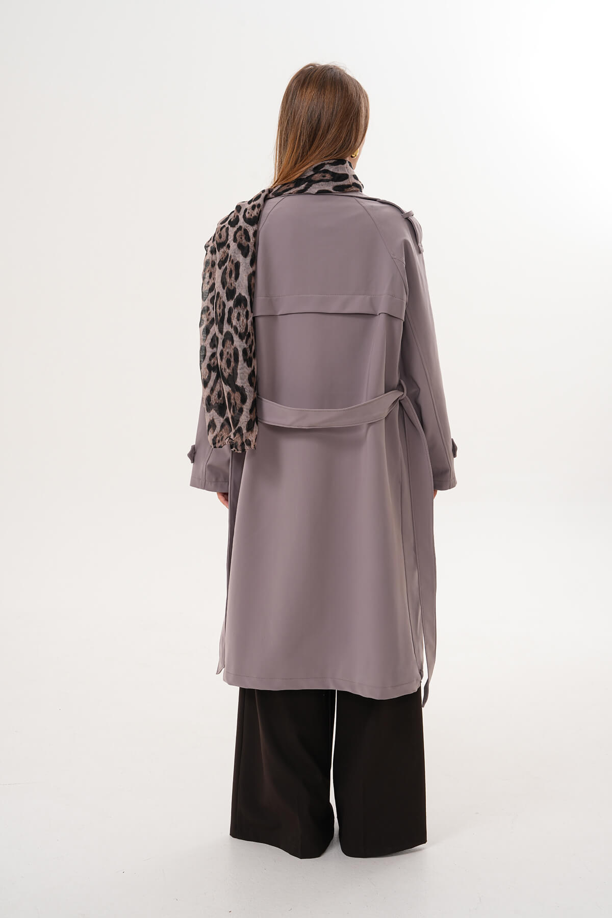 Kolları Kemer Detaylı Uzun Trenç MDG-ALTY-1003 Taş - 3