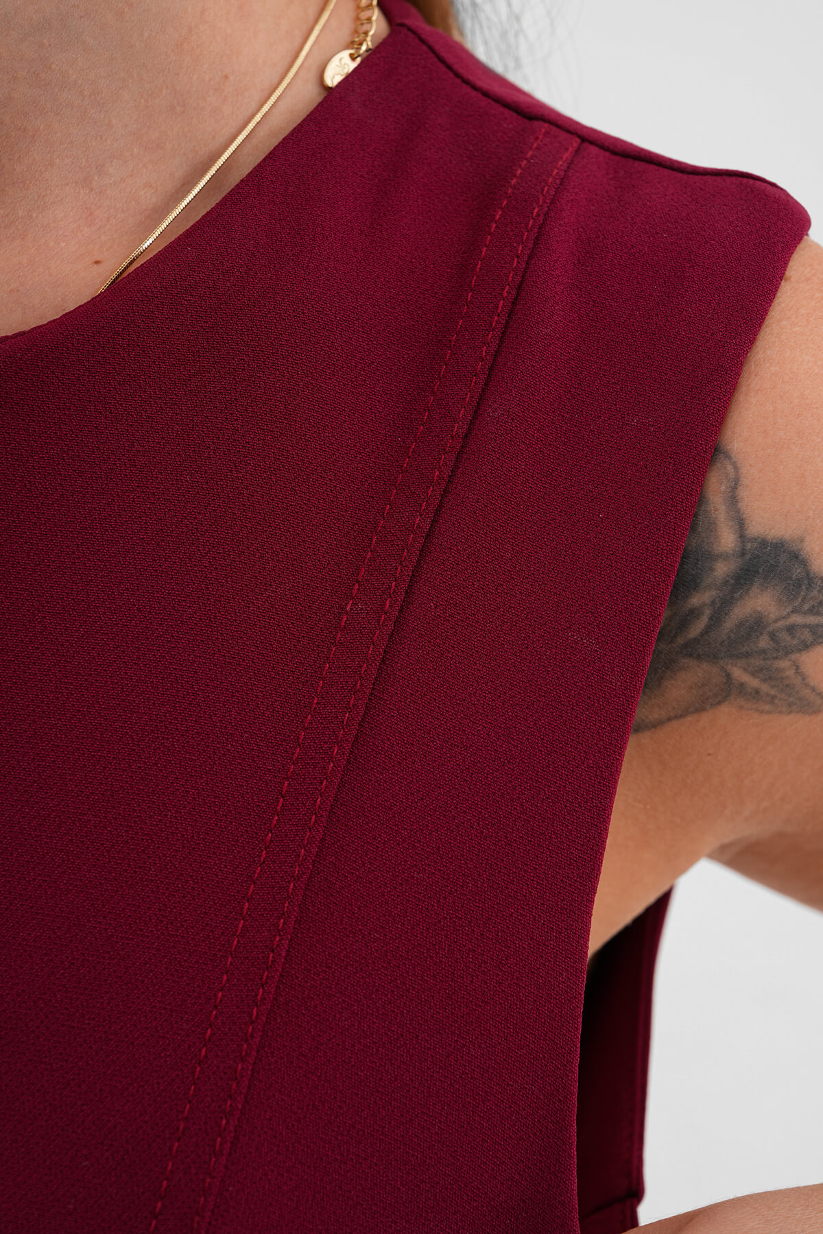 Kolsuz Yuvarlak Yaka Klasik T2ise MDG-25-1449 Bordo - 3