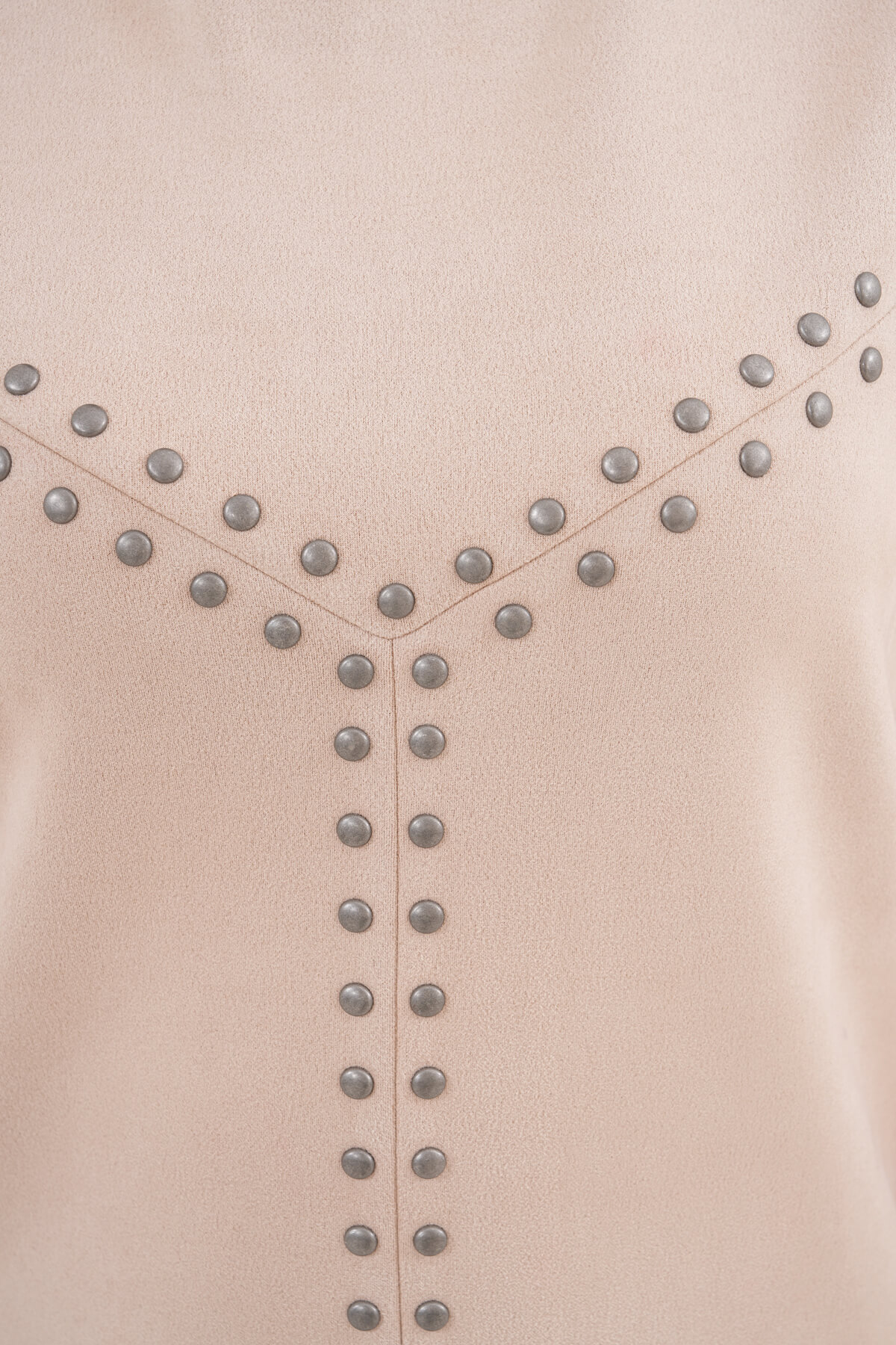 Metal Süs Detaylı Süet Mini Elbise MDG-25-D-108 Bej - 3