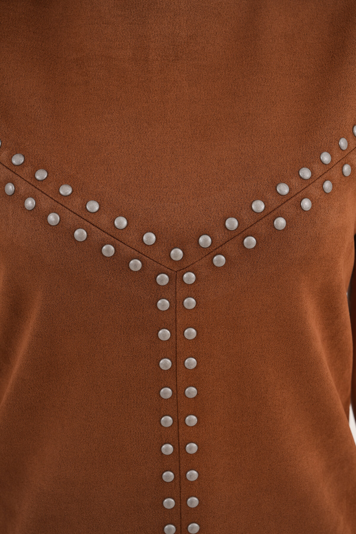 Metal Süs Detaylı Süet Mini Elbise MDG-25-D-108 Camel - 3