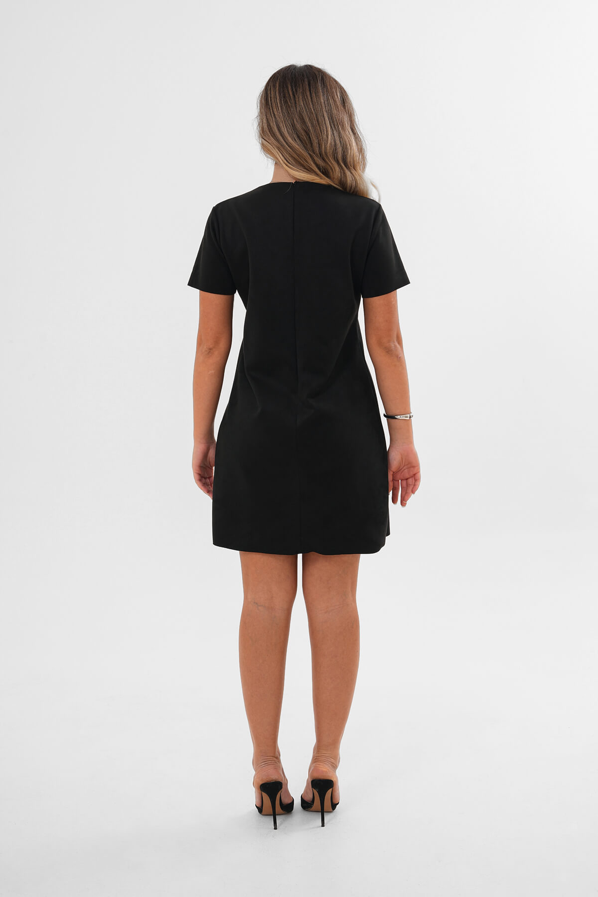 Metal Süs Detaylı Süet Mini Elbise MDG-25-D-108 Siyah - 3