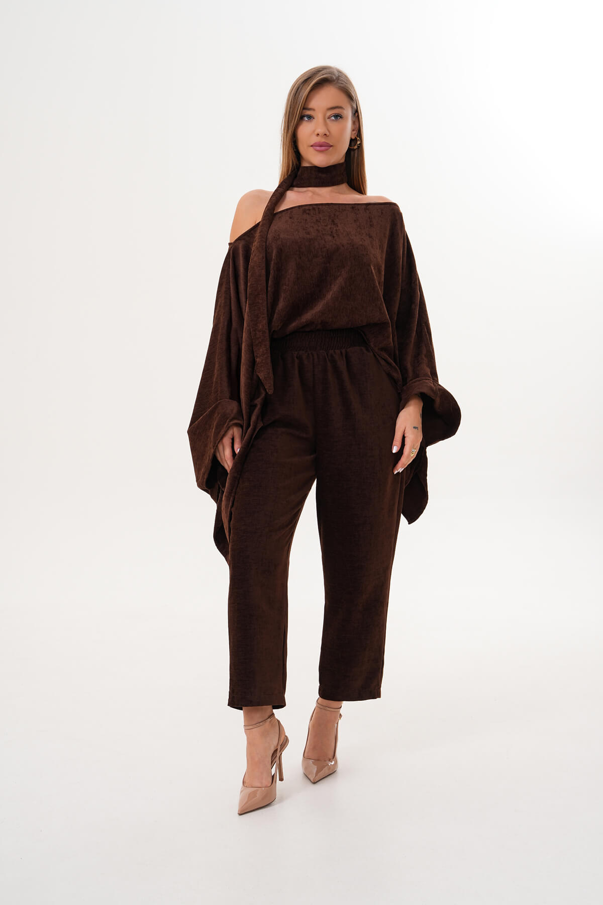 Paça Lastikli Şonil Pantolon MDG-25-D-83 Kahverengi - 1