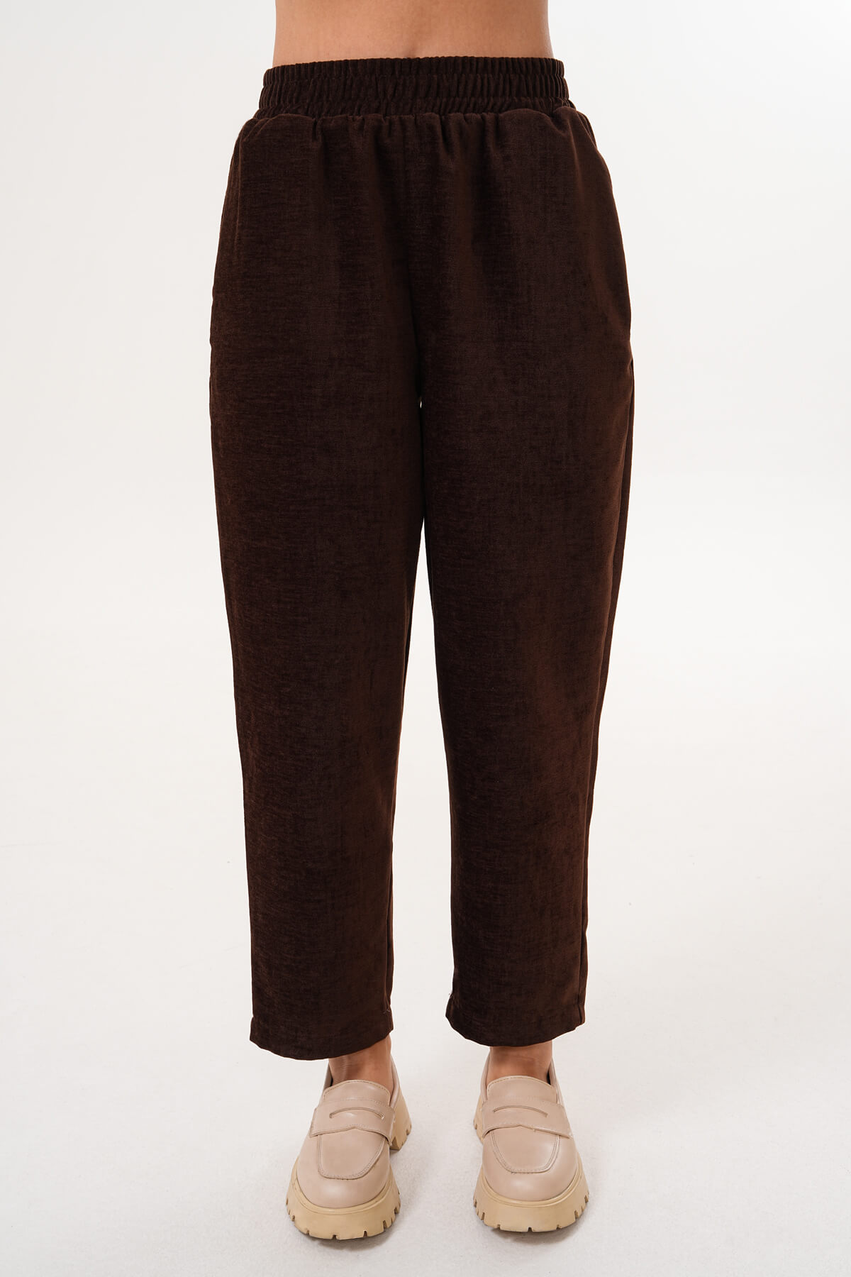 Paça Lastikli Şonil Pantolon MDG-25-D-83 Kahverengi - 3