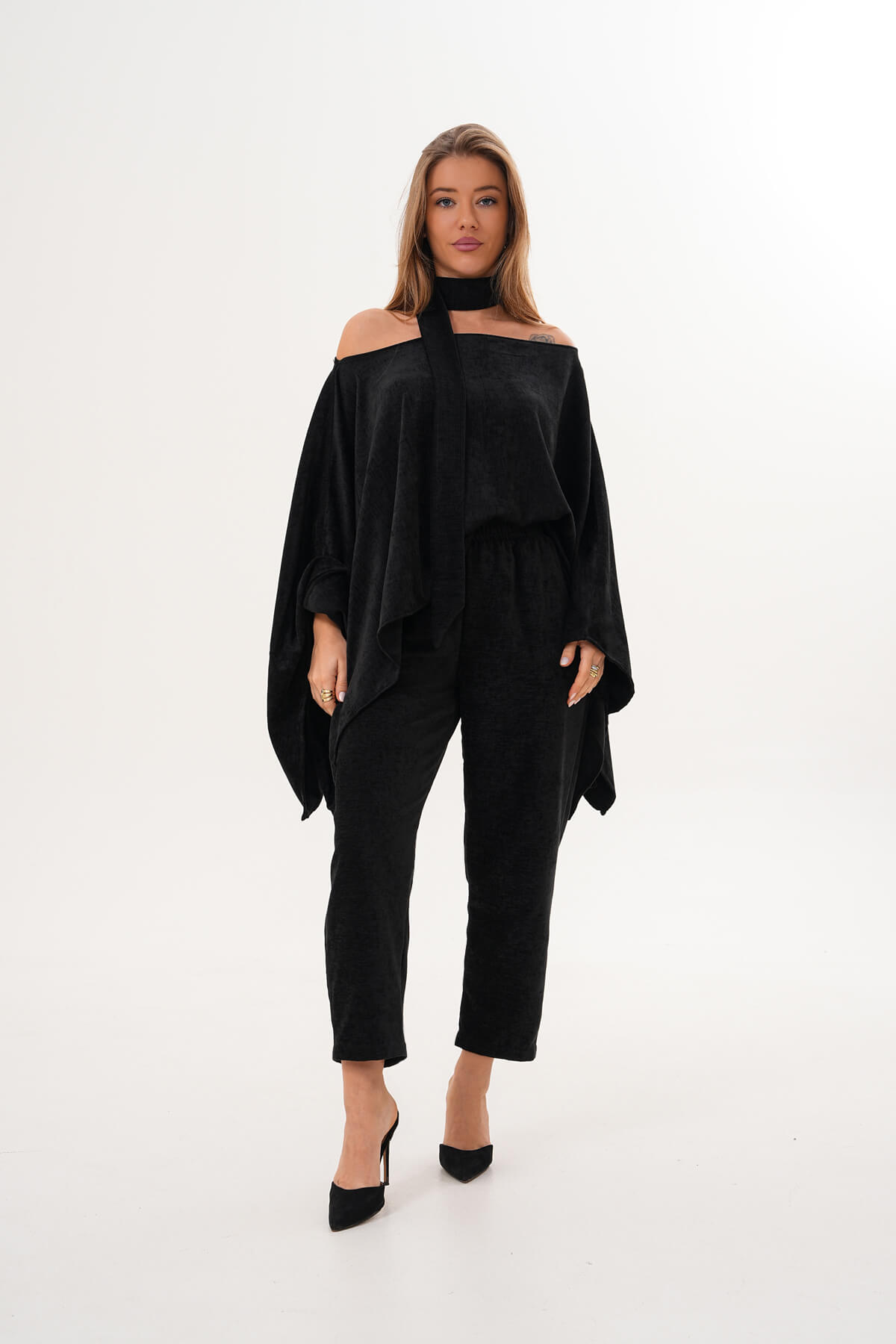 Paça Lastikli Şonil Pantolon MDG-25-D-83 Siyah - 1