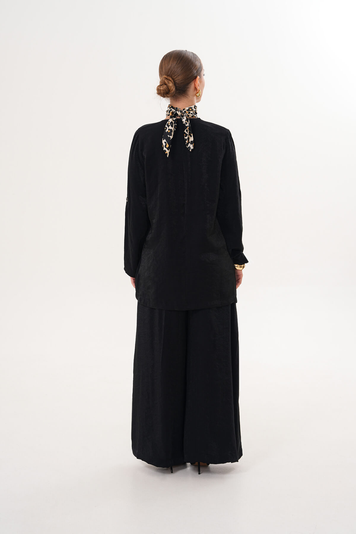 Pileli Cepli Geniş Paça Pantolon MDG-25-D-92-P Siyah - 3