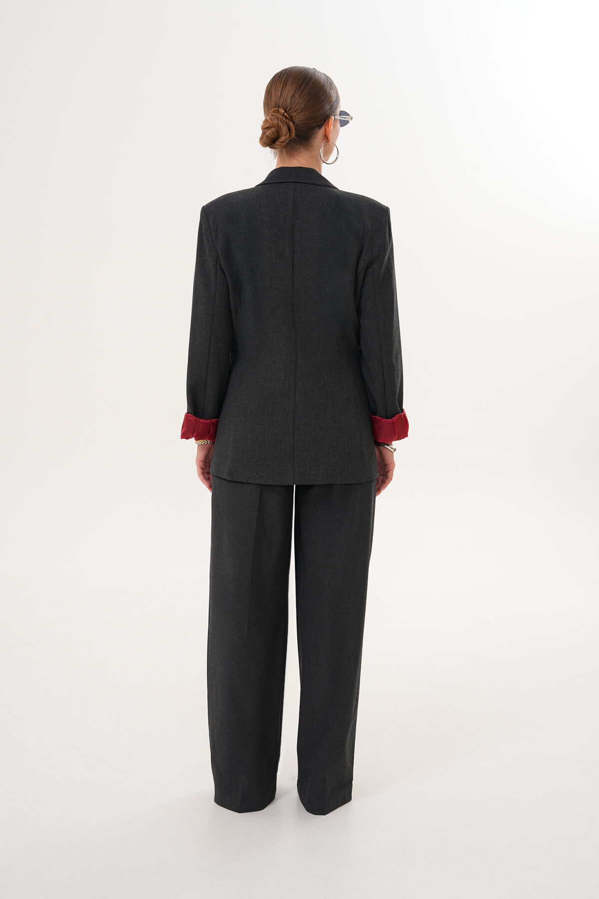 Renkli Astar Detaylı Klasik Ceket MDG-5142 Antrasit - 3