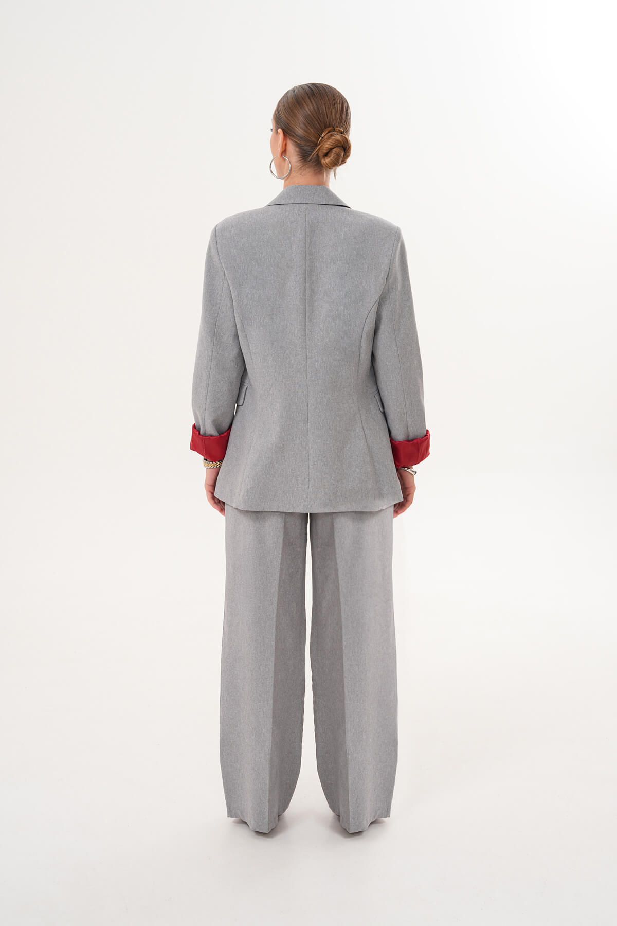 Renkli Astar Detaylı Klasik Ceket MDG-5142 Gri - 3