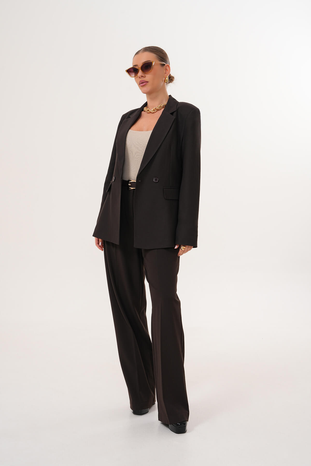 Renkli Astar Detaylı Klasik Ceket MDG-5142 Kahverengi - 2