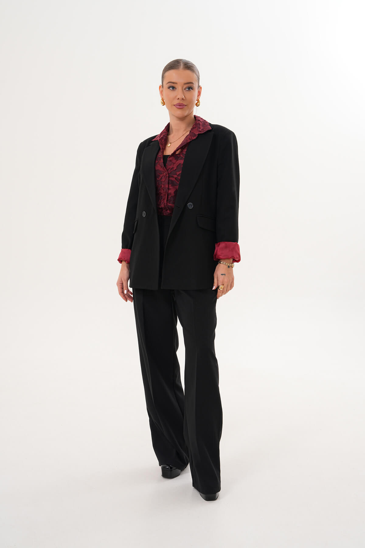 Renkli Astar Detaylı Klasik Ceket MDG-5142 Siyah - 2