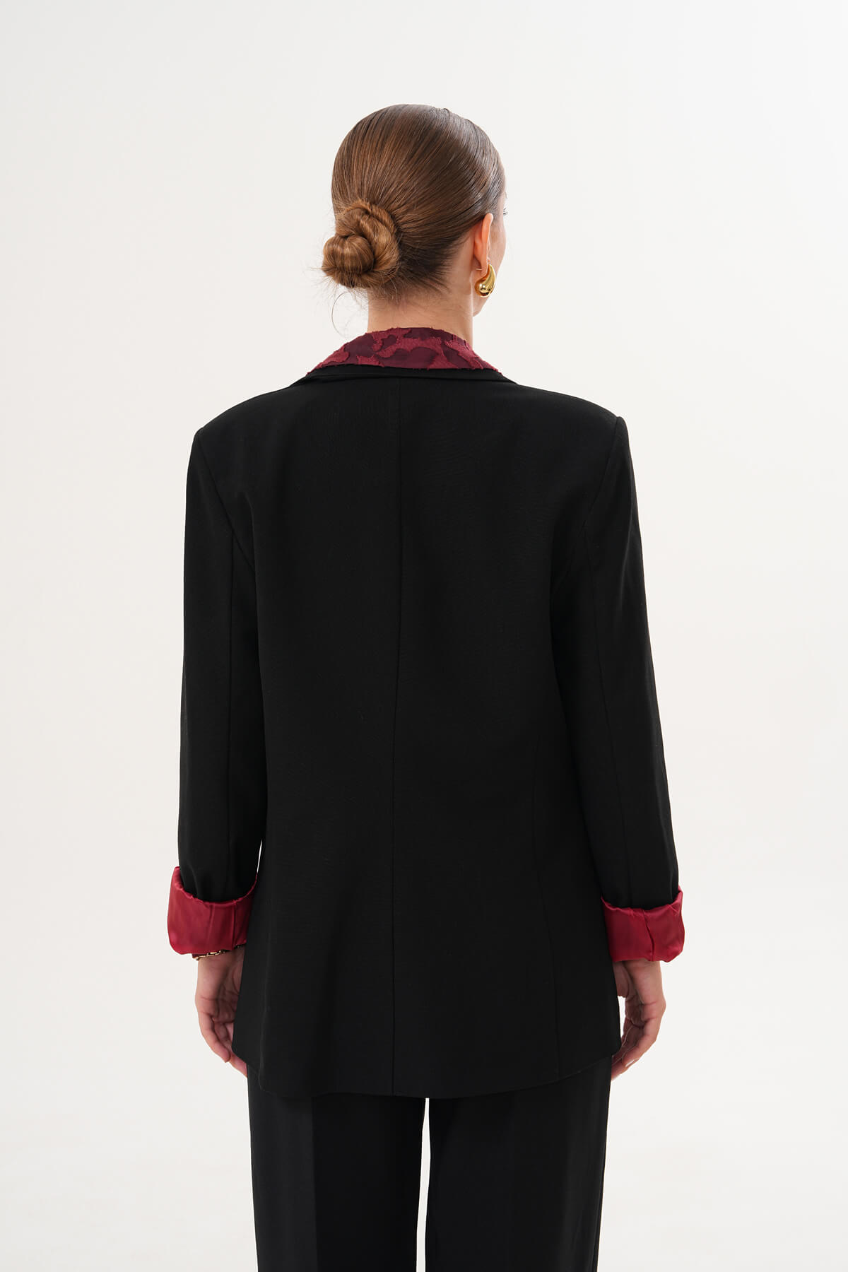 Renkli Astar Detaylı Klasik Ceket MDG-5142 Siyah - 3