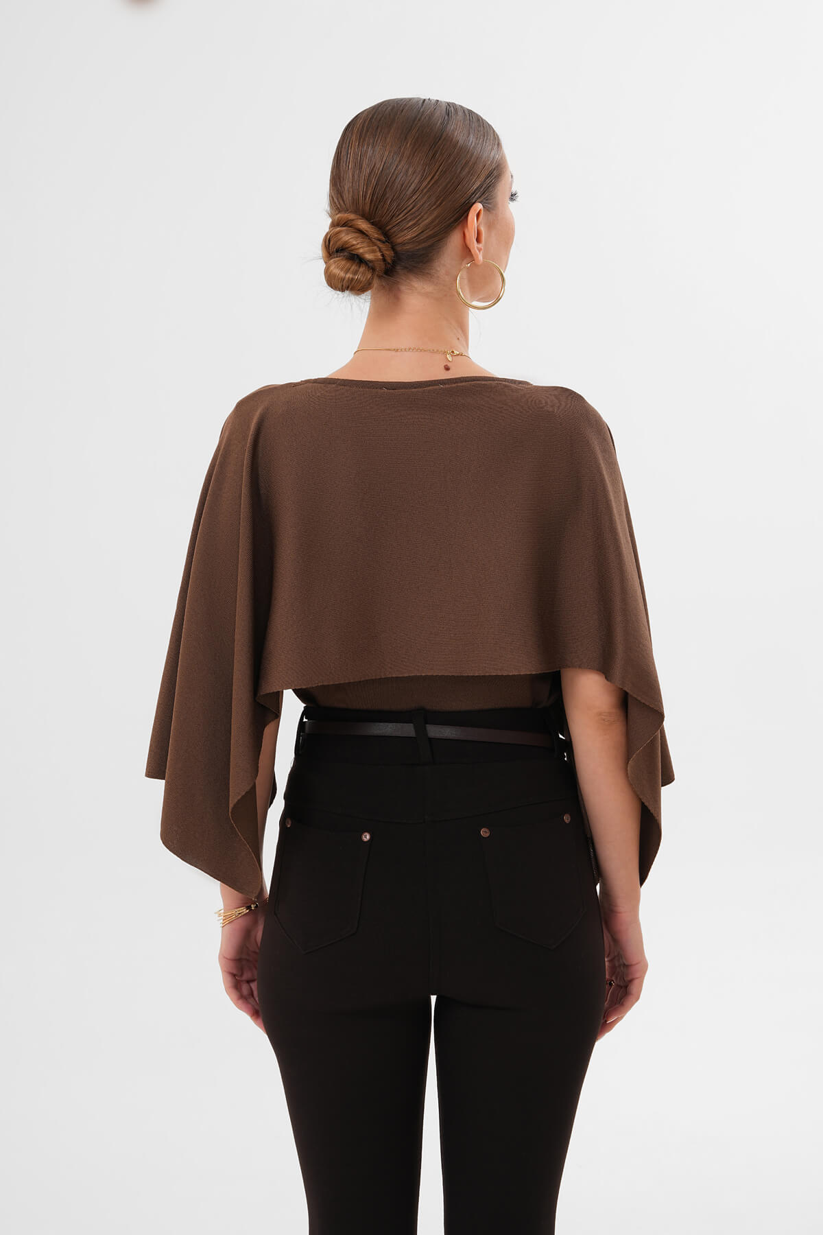 Şal Model Polyelit Bluz MDG-0012 Kahverengi - 4