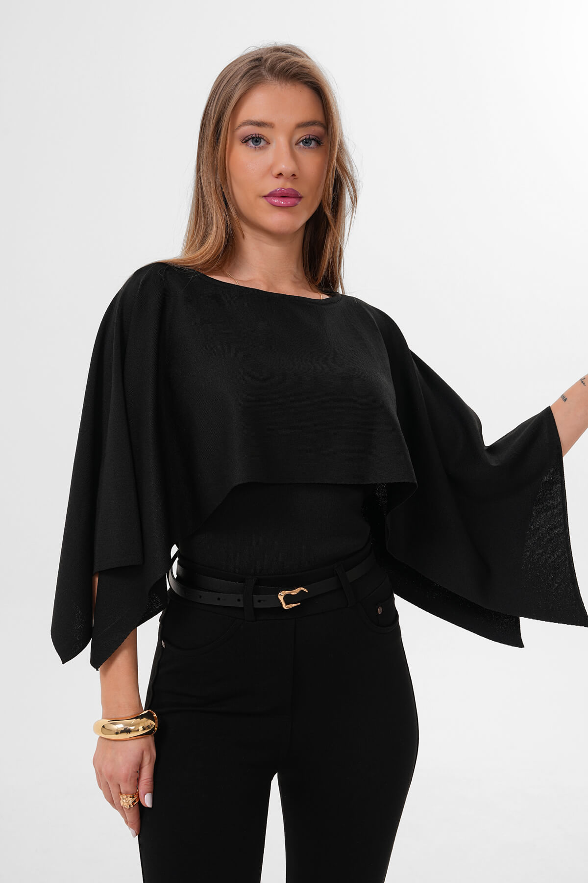 Şal Model Polyelit Bluz MDG-0012 Siyah - 2