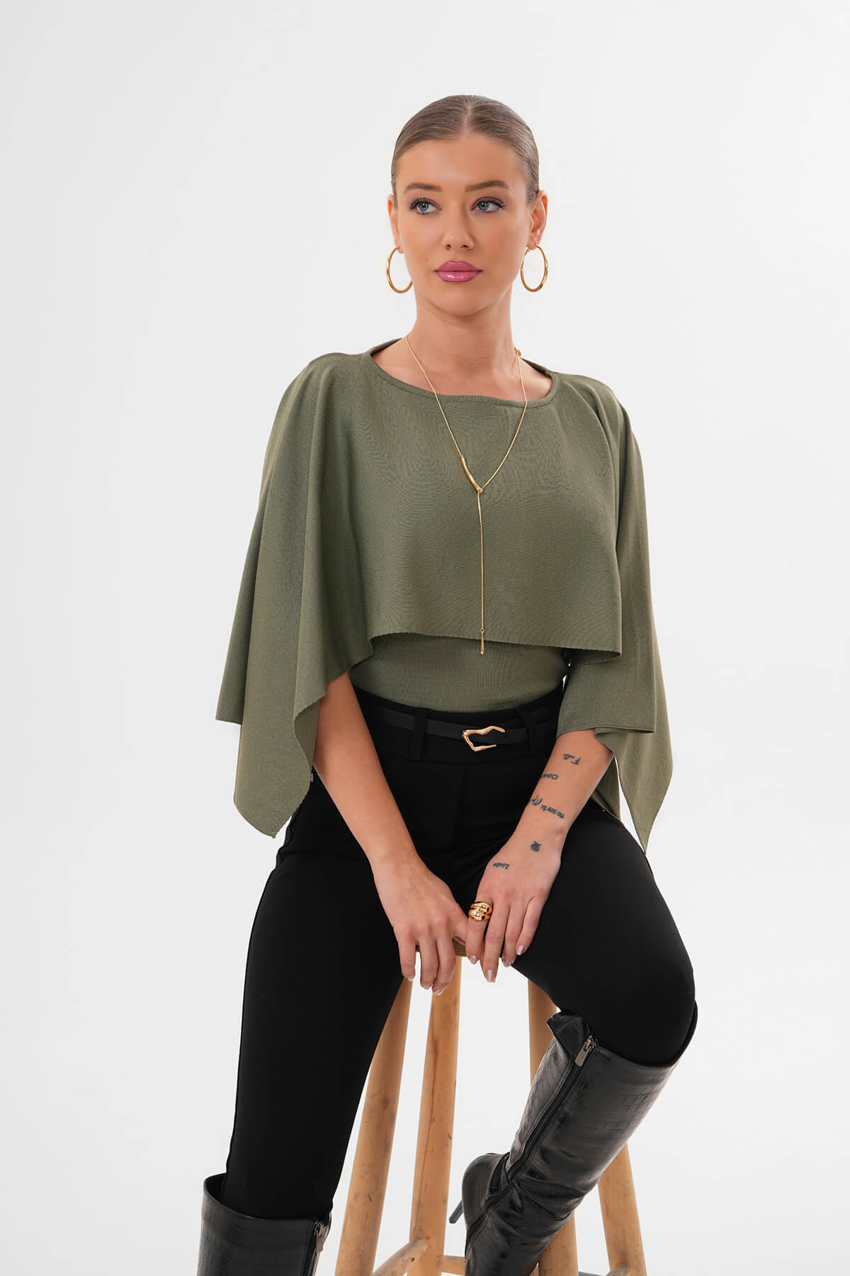 Şal Model Triko Bluz MDG-0012 Çağla - MDG