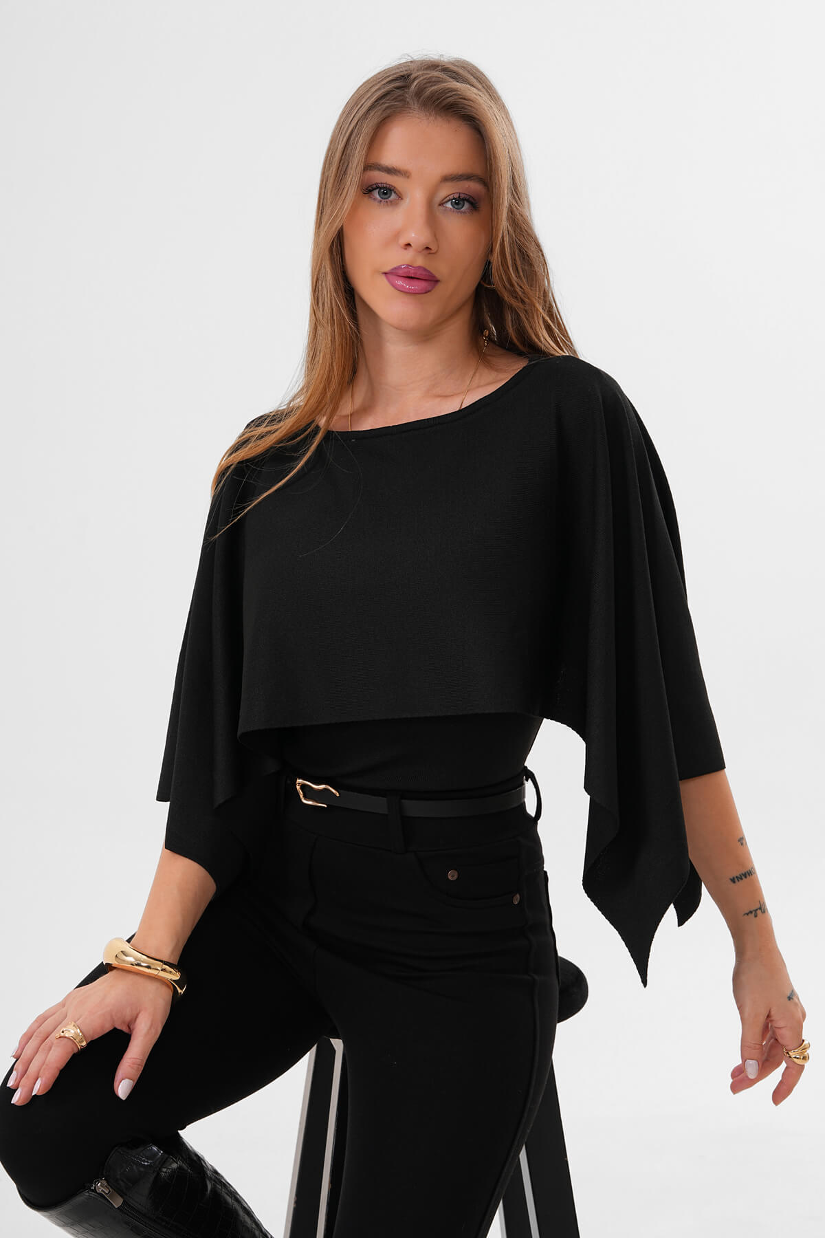 Şal Model Triko Bluz MDG-0012 Siyah - 1