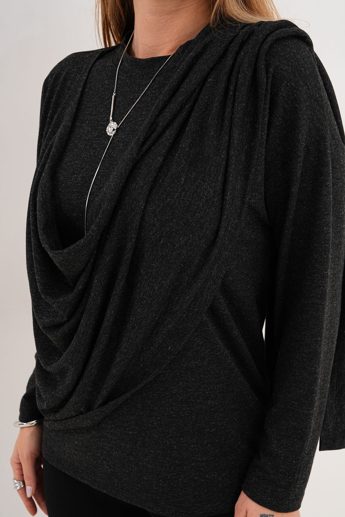 Şallı Bluz MDG-25-Ö-52 Siyah - 2